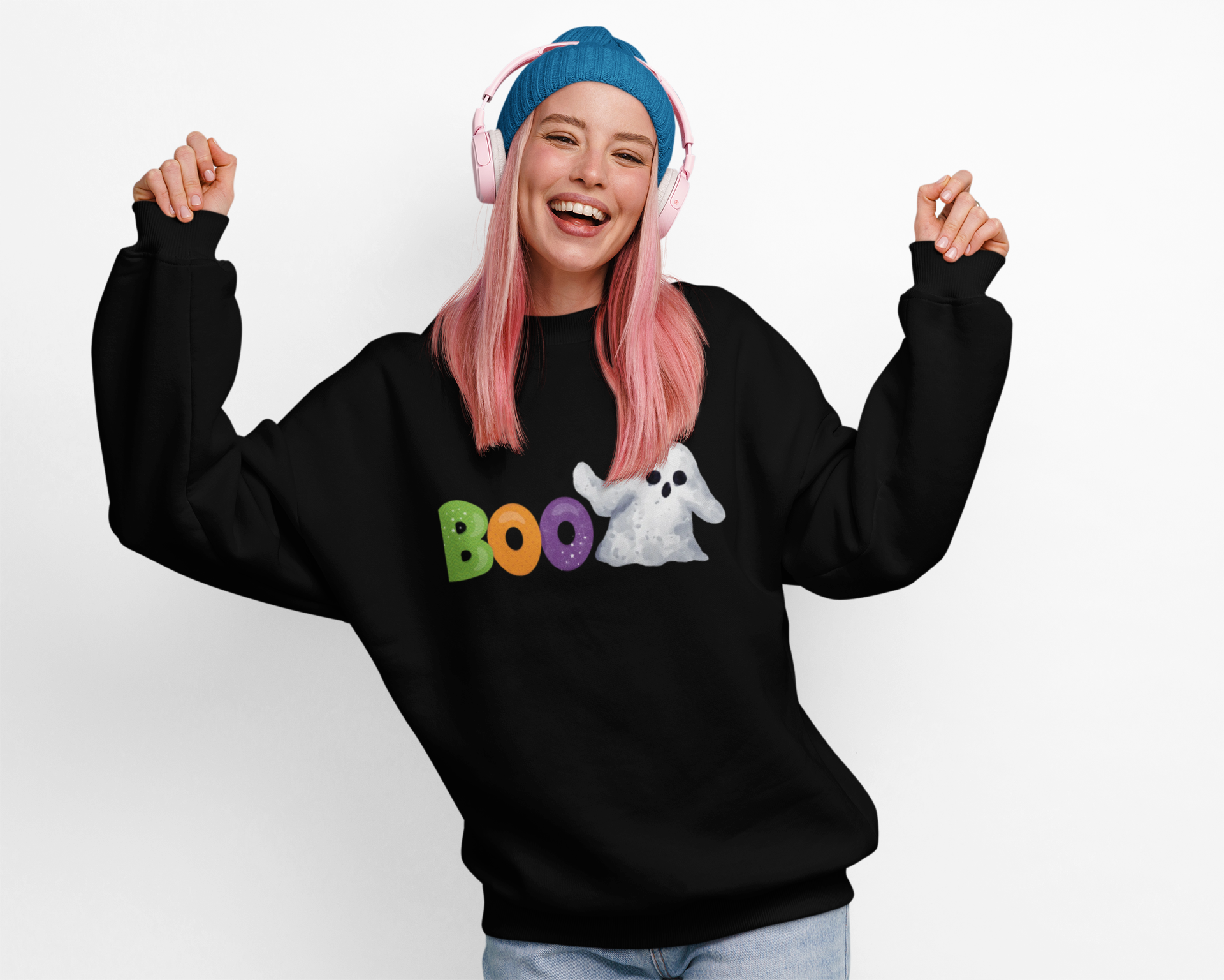 Halloween Ghost Boo Sweatshirt, Unisex Crewneck for Fall Celebrations, Cozy Casual Wear, Halloween Gift, Spooky Season Apparel