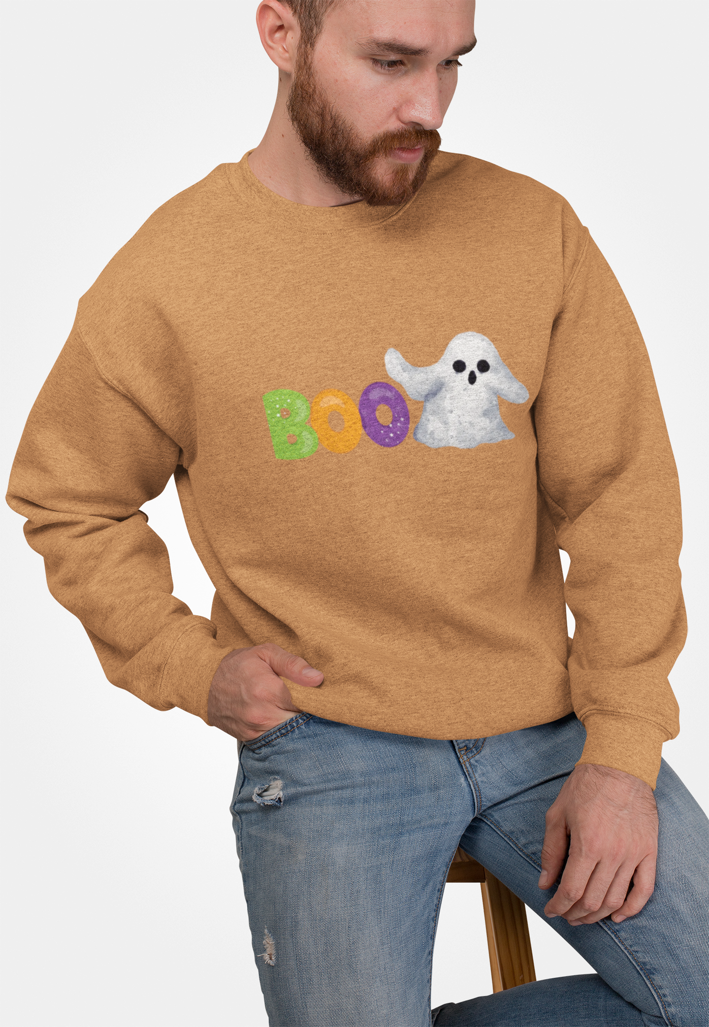 Halloween Ghost Boo Sweatshirt, Unisex Crewneck for Fall Celebrations, Cozy Casual Wear, Halloween Gift, Spooky Season Apparel
