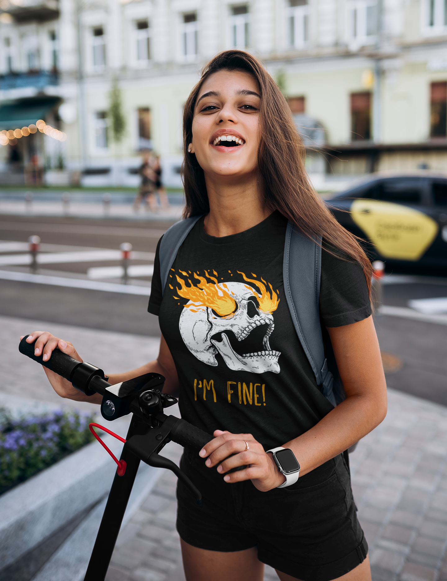 Funny Skull Art Unisex T-Shirt - Im Fine, sarcasm, silly, on fire