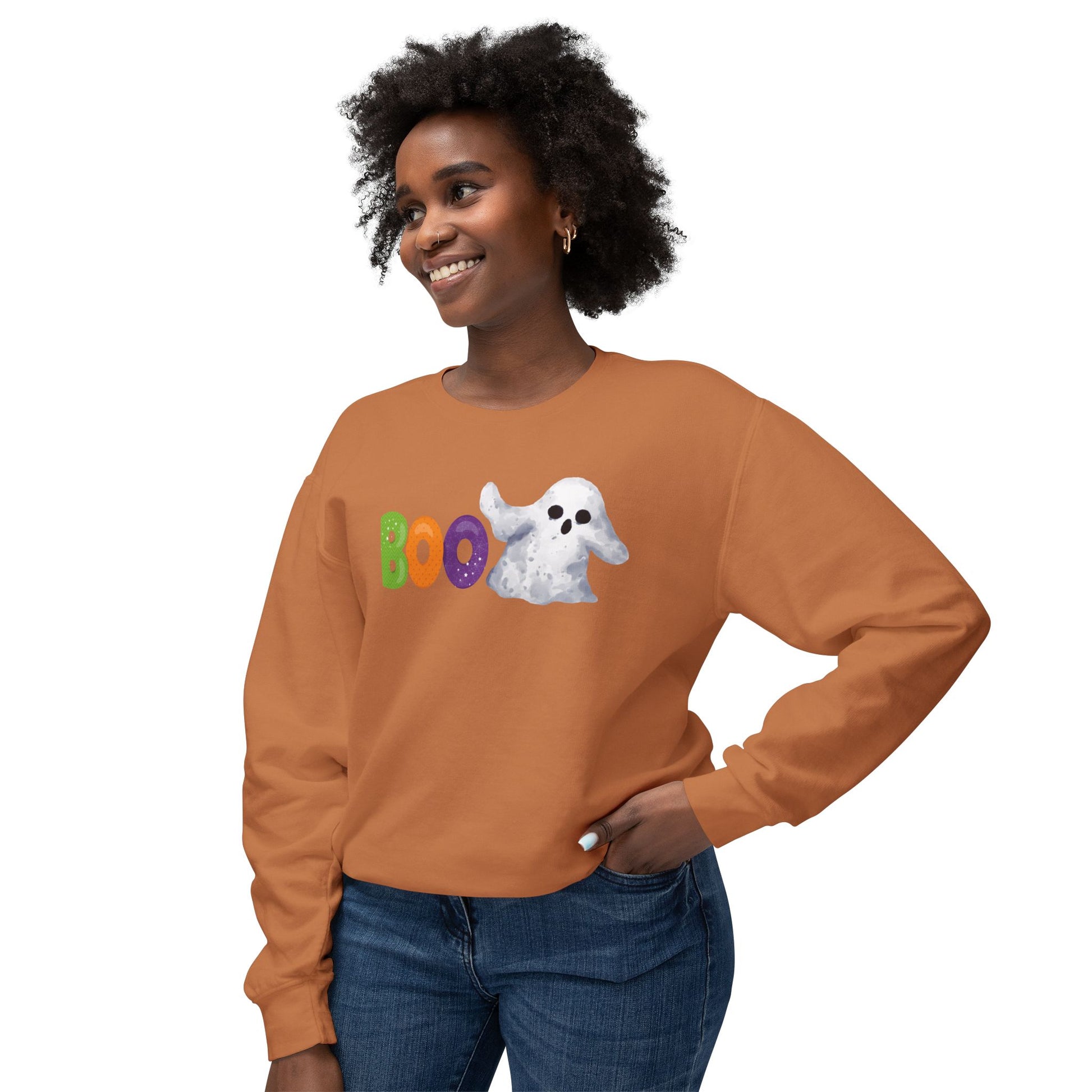 Halloween Ghost Boo Sweatshirt, Unisex Crewneck for Fall Celebrations, Cozy Casual Wear, Halloween Gift, Spooky Season Apparel