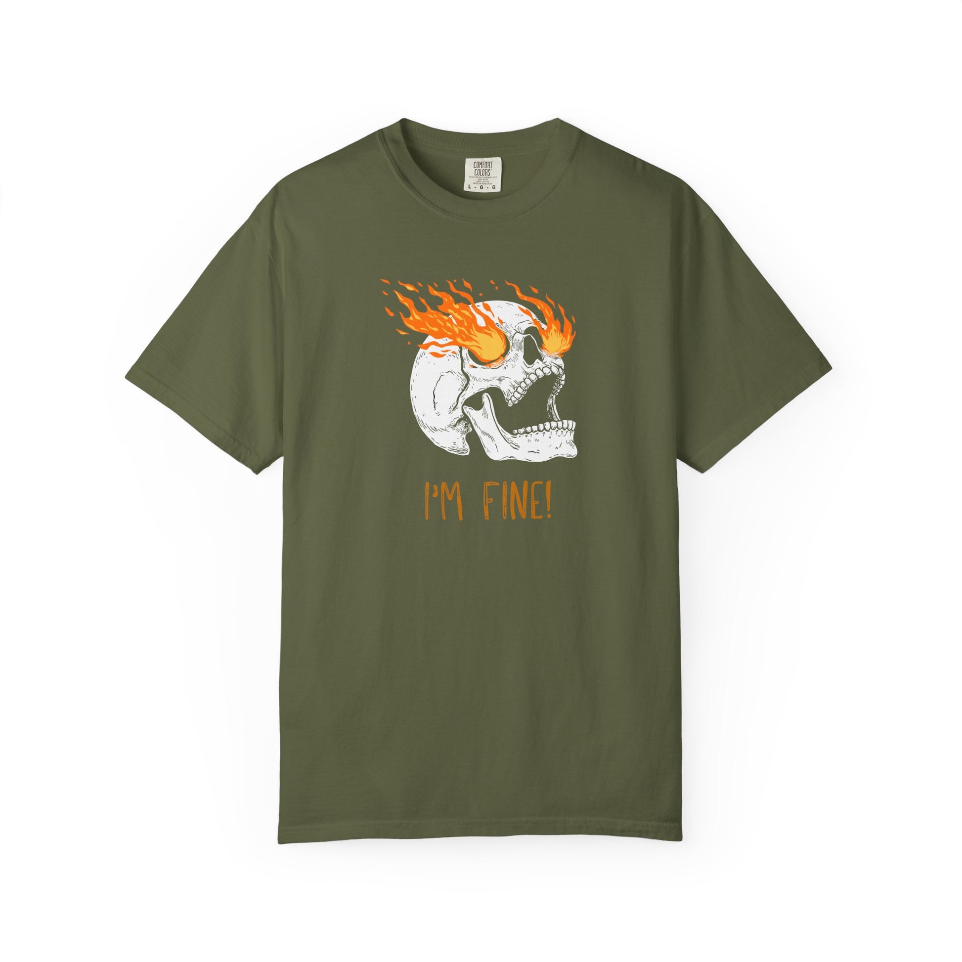 Funny Skull Art Unisex T-Shirt - Im Fine, sarcasm, silly, on fire