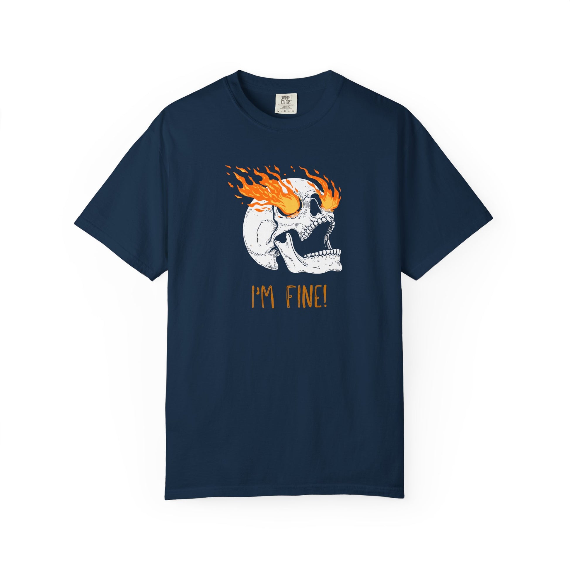 Funny Skull Art Unisex T-Shirt - Im Fine, sarcasm, silly, on fire