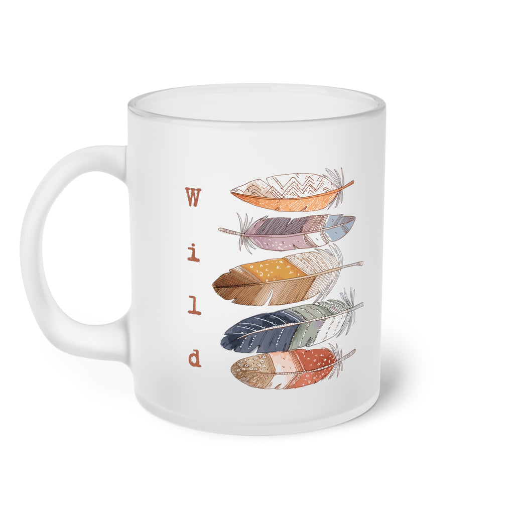 Feather boho inspired Frosted Glass Mug Wild & Native Vibes Artistic freespirited giftable Coffee Cup
