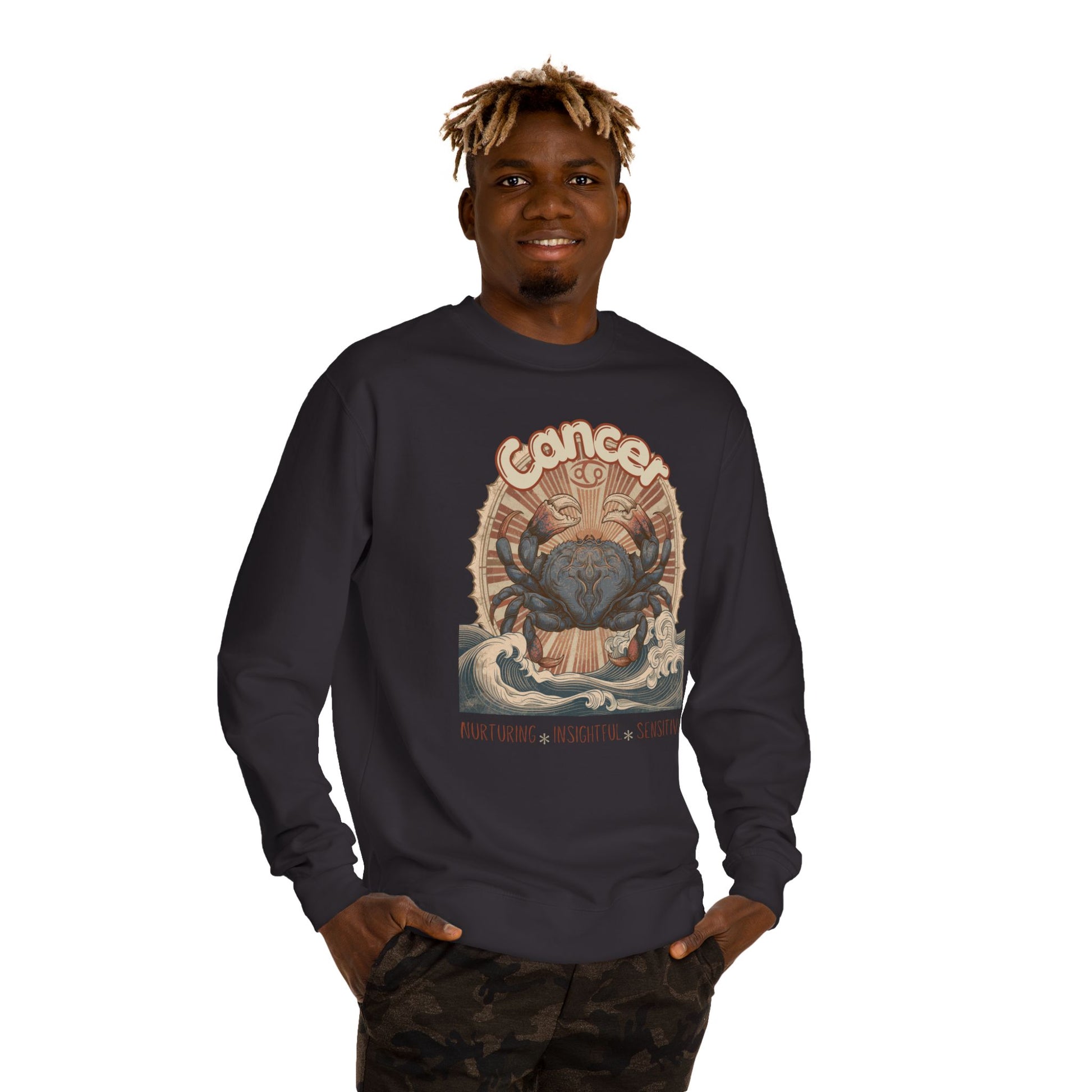 Retro inspired Horoscope for Cancer Zodiac sign Crewneck Sweatshirt — Giftable for Cancer birthdays