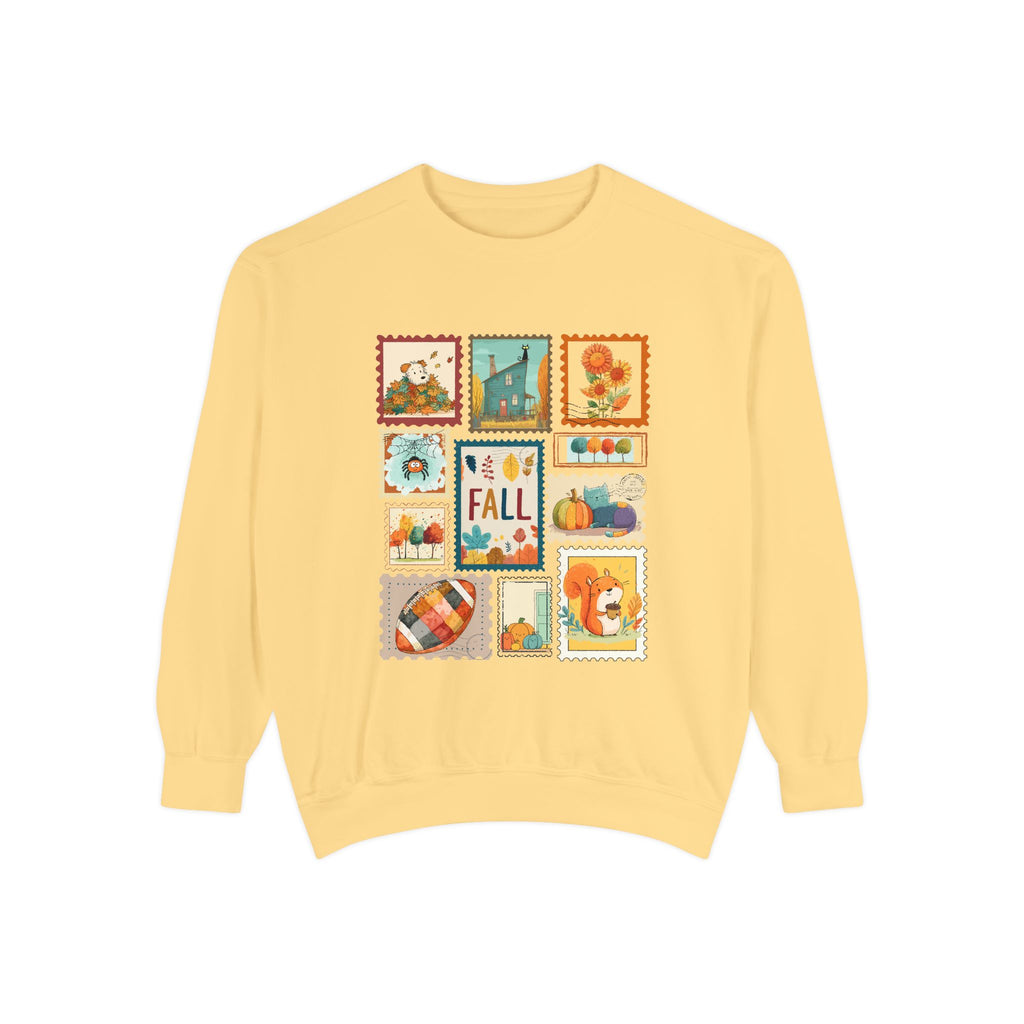 Cozy Fall women's Sweatshirt Garment Dyed Pullover Autumn Fashion Seasonal Sweatshirt  Pumpkin Decor Style