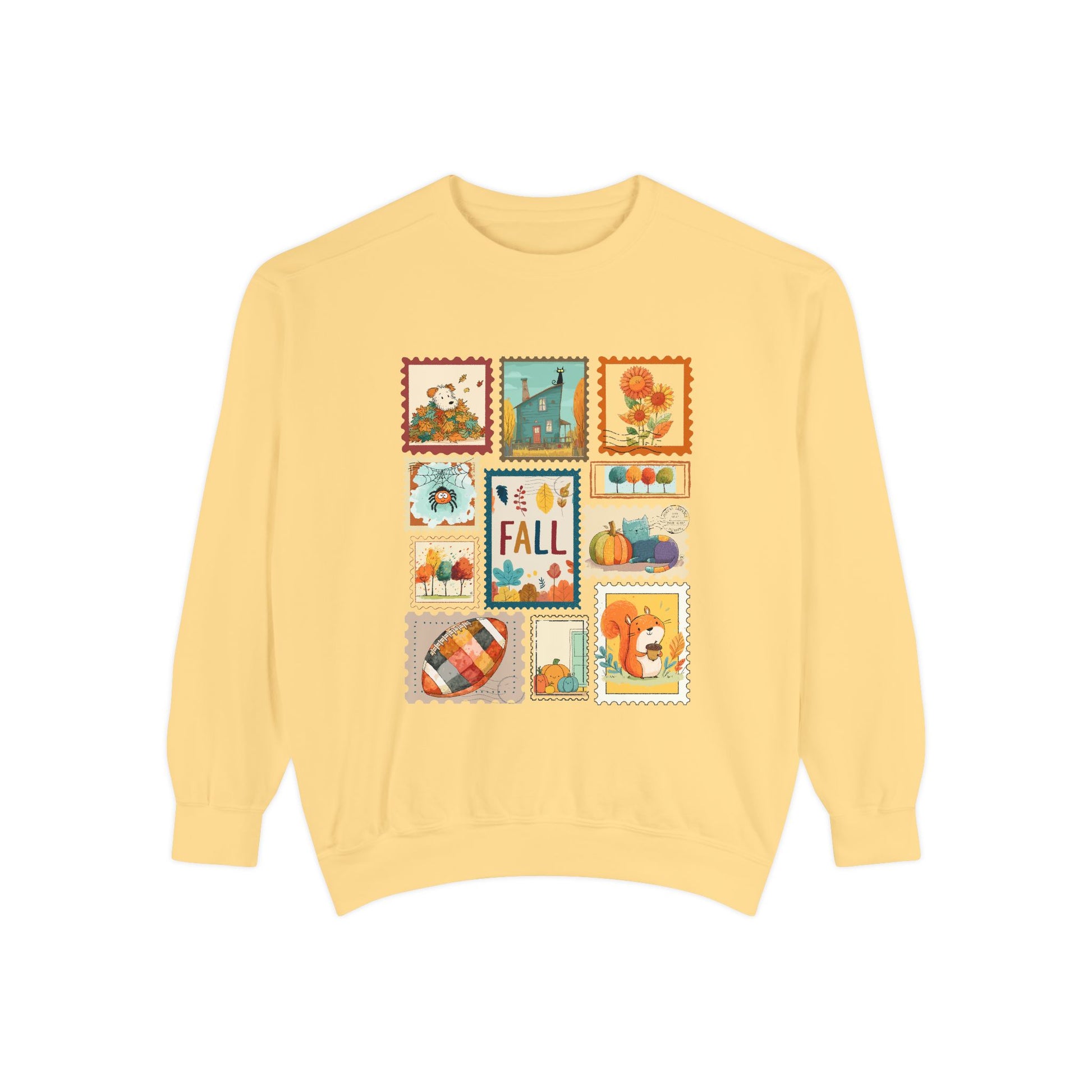 Cozy Fall women's Sweatshirt Garment Dyed Pullover Autumn Fashion Seasonal Sweatshirt  Pumpkin Decor Style