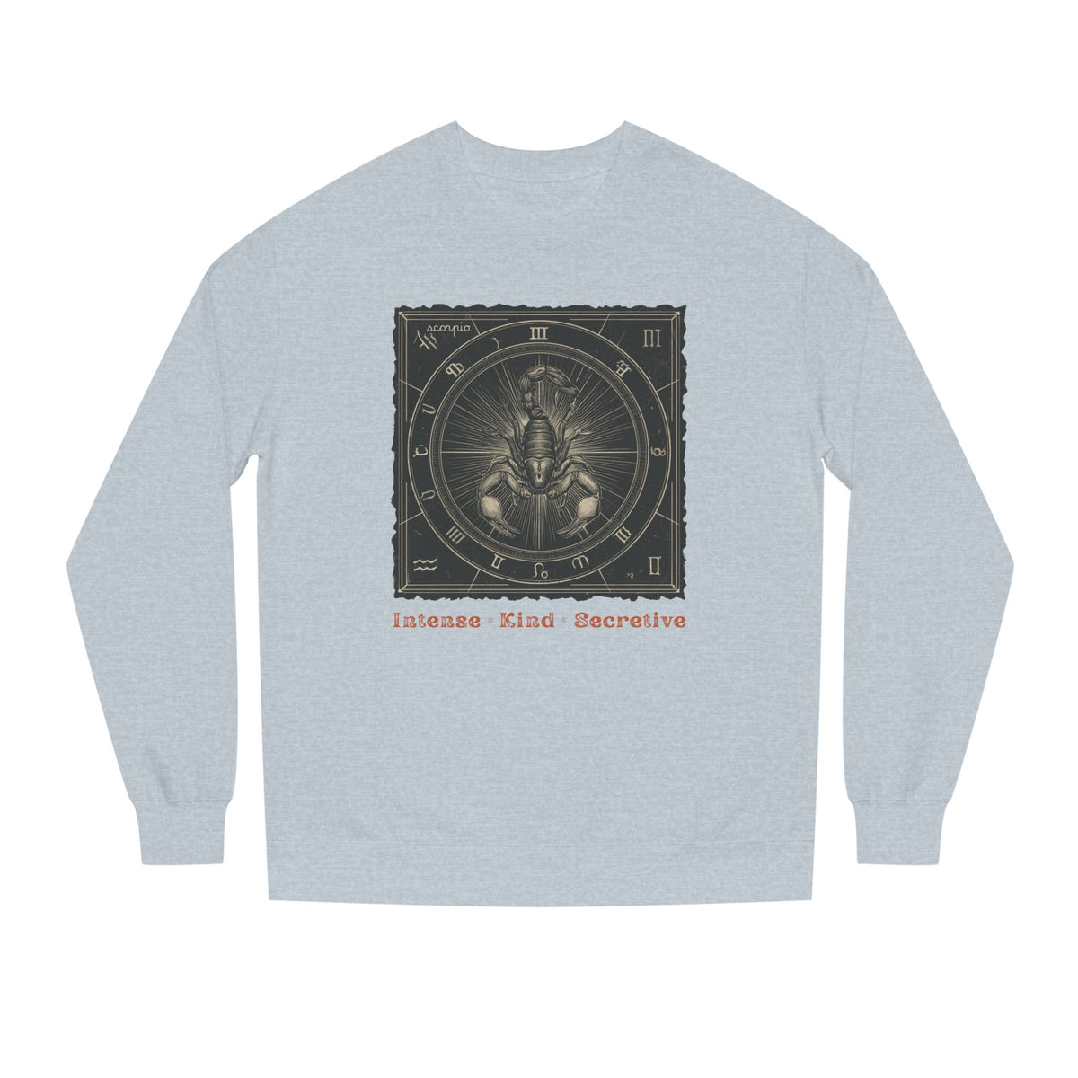 Vintage inspired Horoscope for Scorpio Sweatshirt — Intense • Kind • Secretive Giftable Zodiac crew unisex sweatshirt