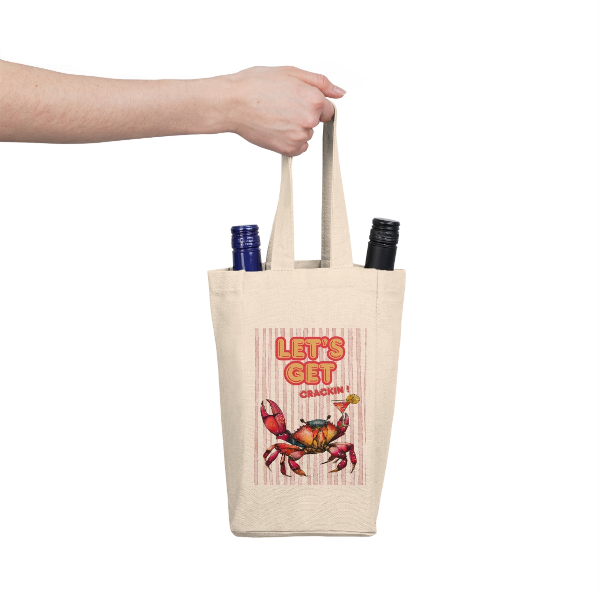 Let's Get Crackin' Crab Wine Tote — Double Bottle Canvas Wine Bag