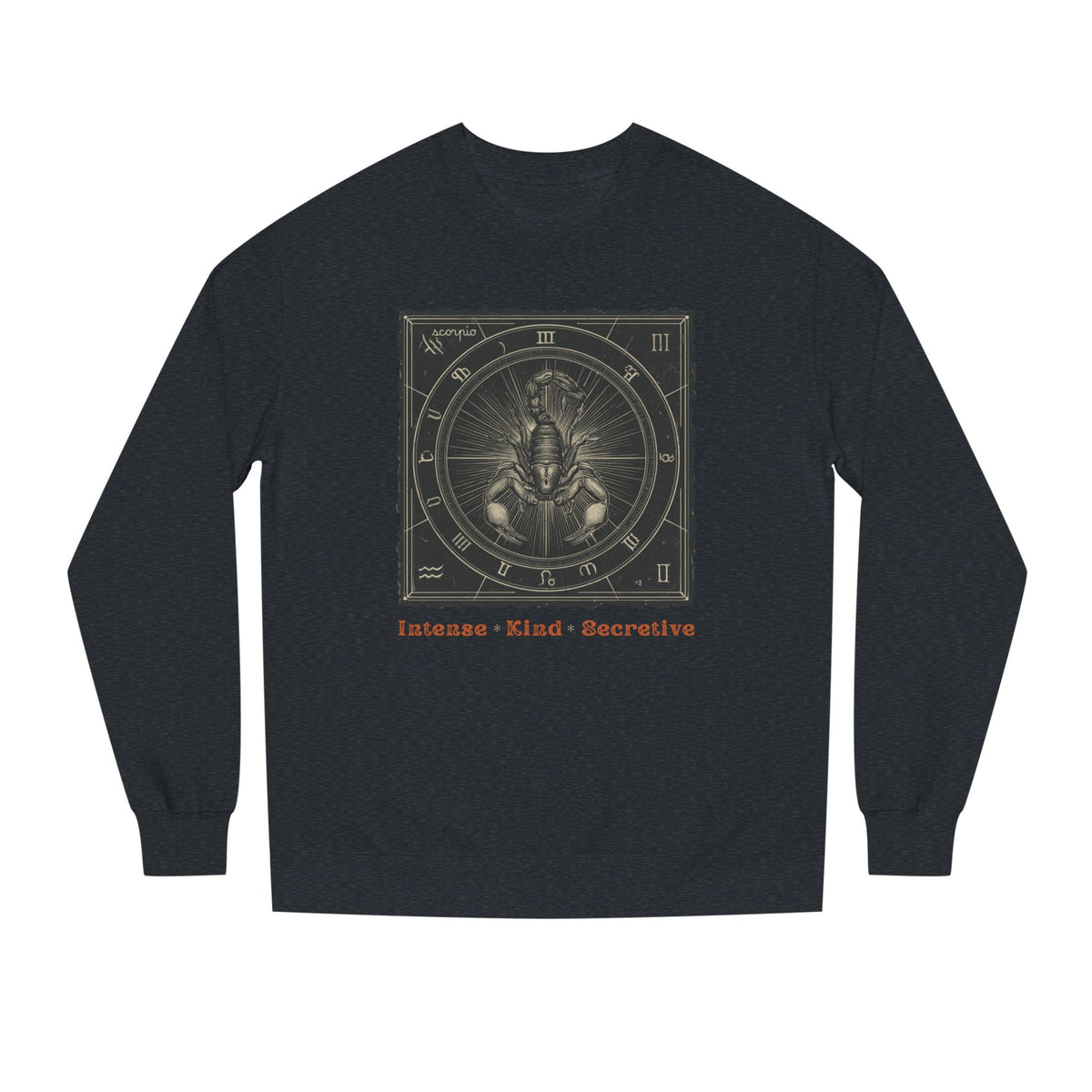Vintage inspired Horoscope for Scorpio Sweatshirt — Intense • Kind • Secretive Giftable Zodiac crew unisex sweatshirt
