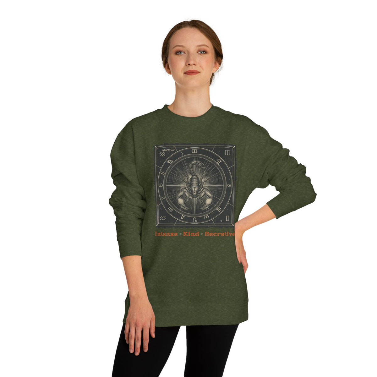 Vintage inspired Horoscope for Scorpio Sweatshirt — Intense • Kind • Secretive Giftable Zodiac crew unisex sweatshirt