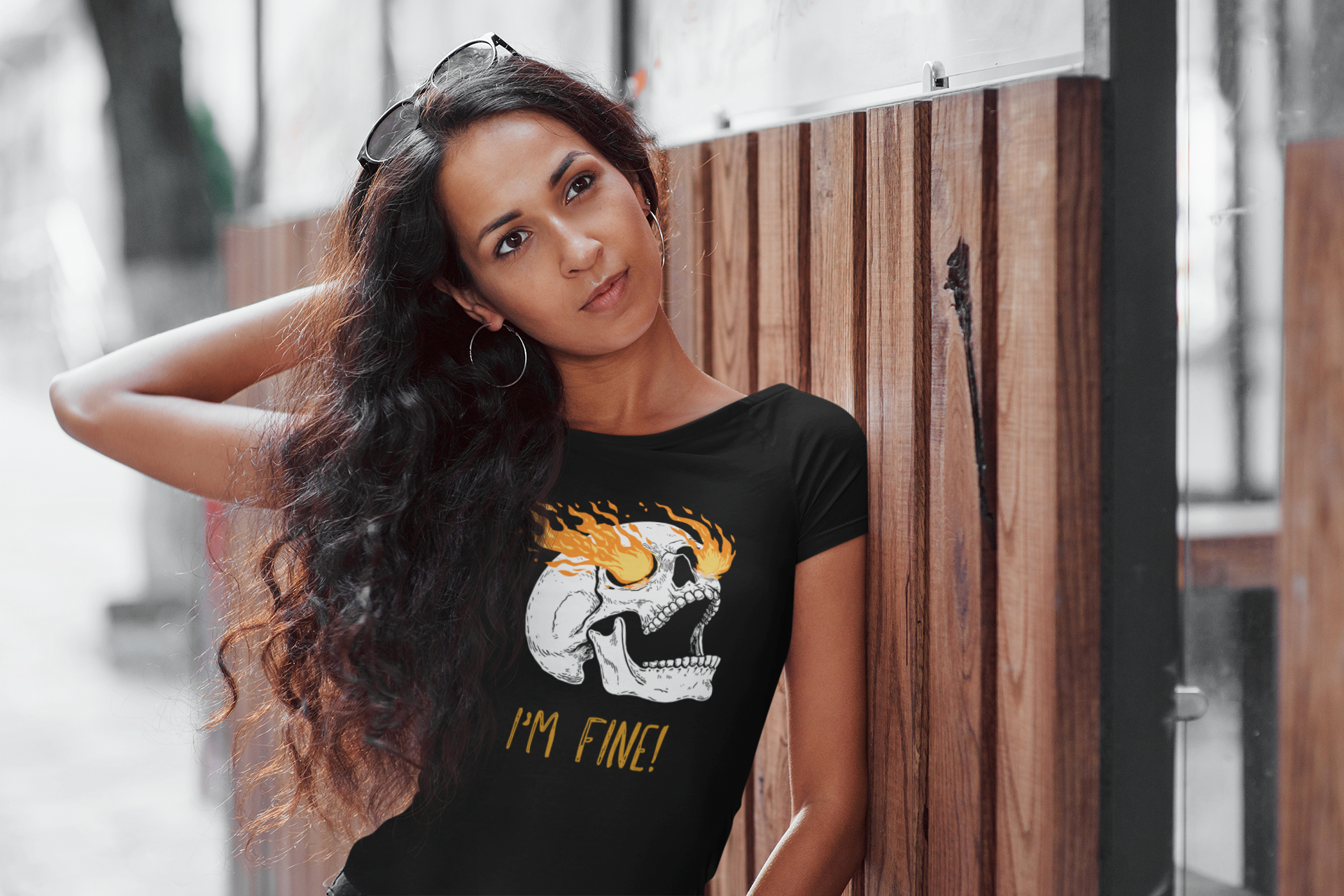 Funny Skull Art Unisex T-Shirt - Im Fine, sarcasm, silly, on fire