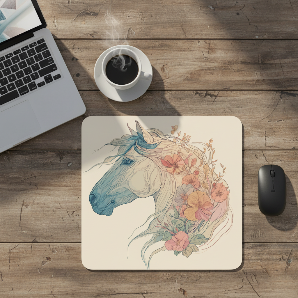 Horse lover inspired mouse pad Nature inspired boho vibe Mouse Pad equestrian tech gifts floral horse desk accessory
