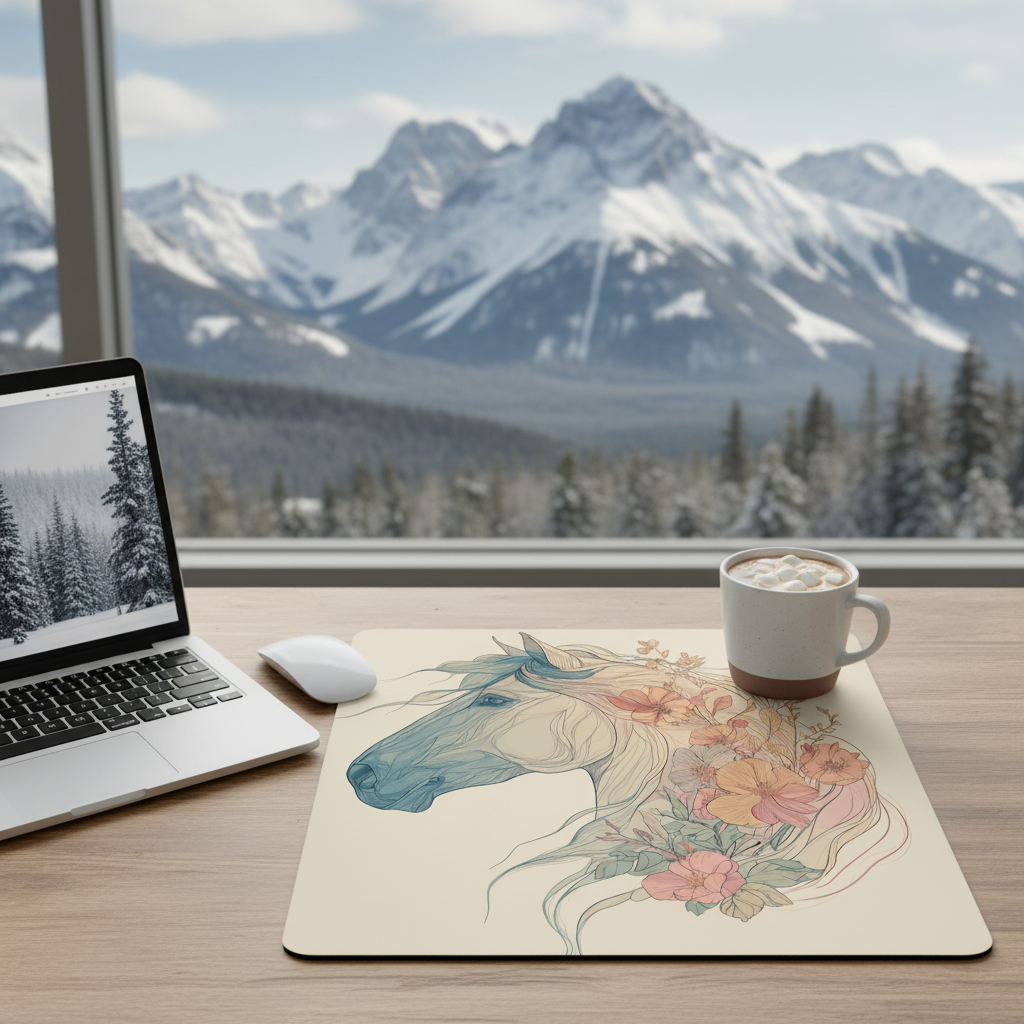 Horse lover inspired mouse pad Nature inspired boho vibe Mouse Pad equestrian tech gifts floral horse desk accessory