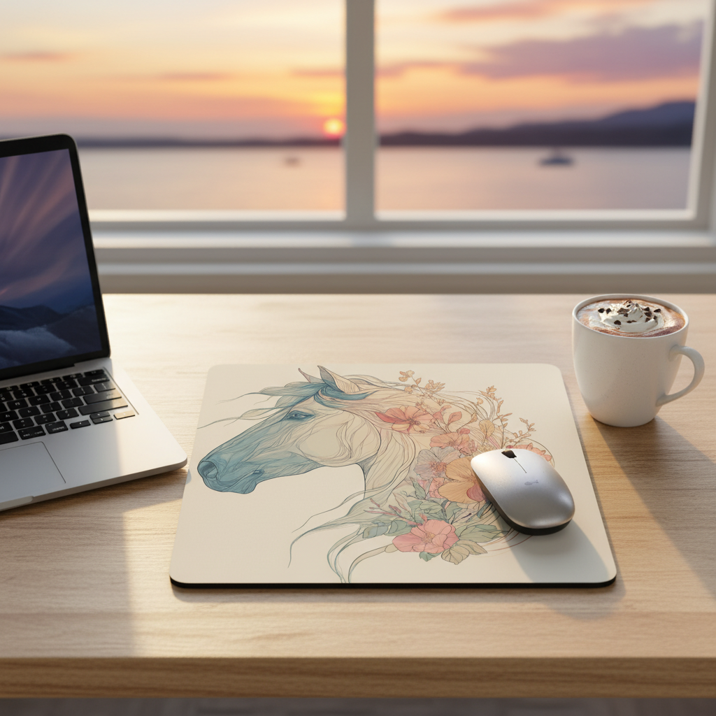 Horse lover inspired mouse pad Nature inspired boho vibe Mouse Pad equestrian tech gifts floral horse desk accessory