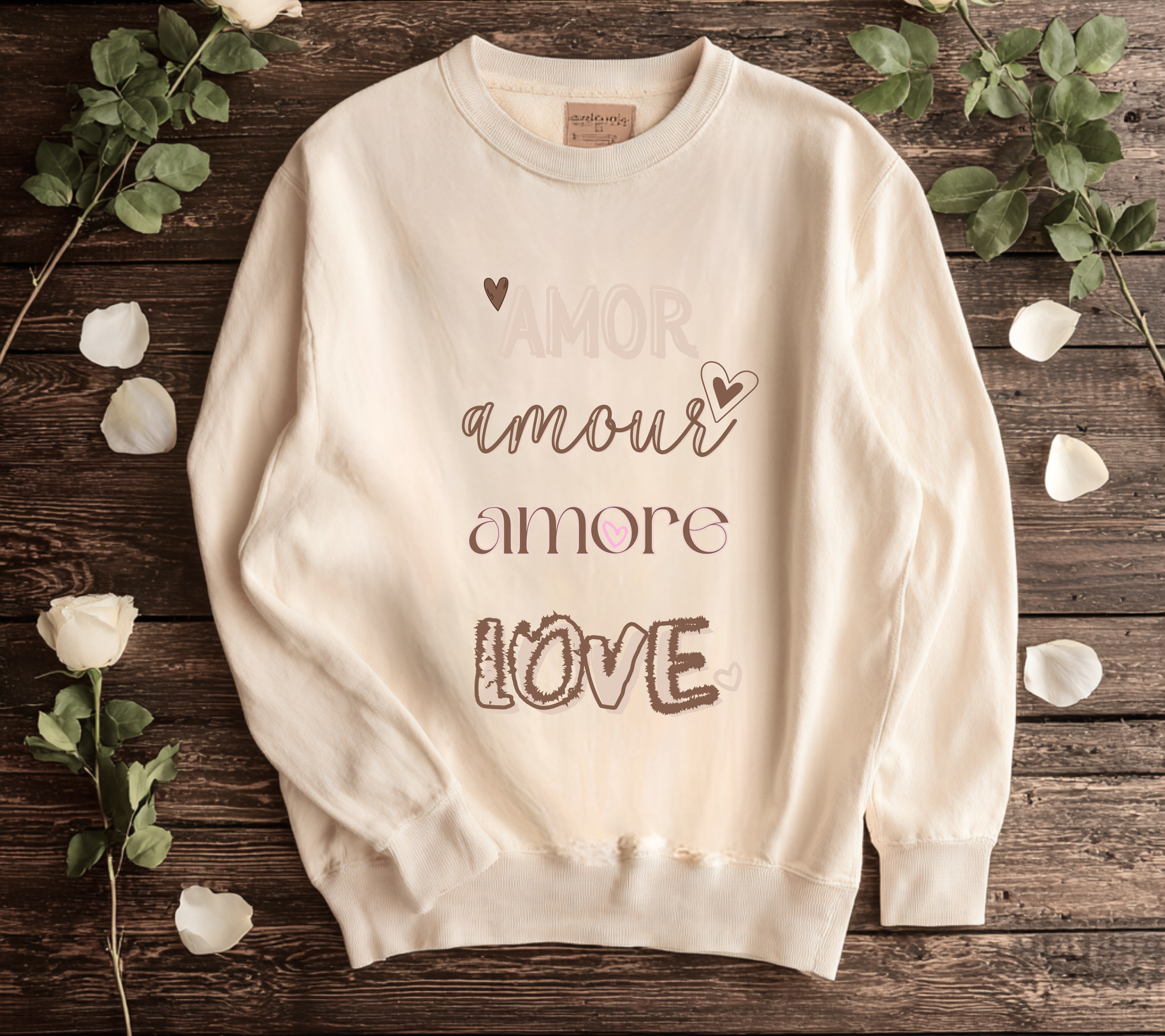 Multilingual Crewneck Sweatshirt wear your love in this garment dyed relax sweatshirt gift giving, Valentines mothers day sweetest day best friends
