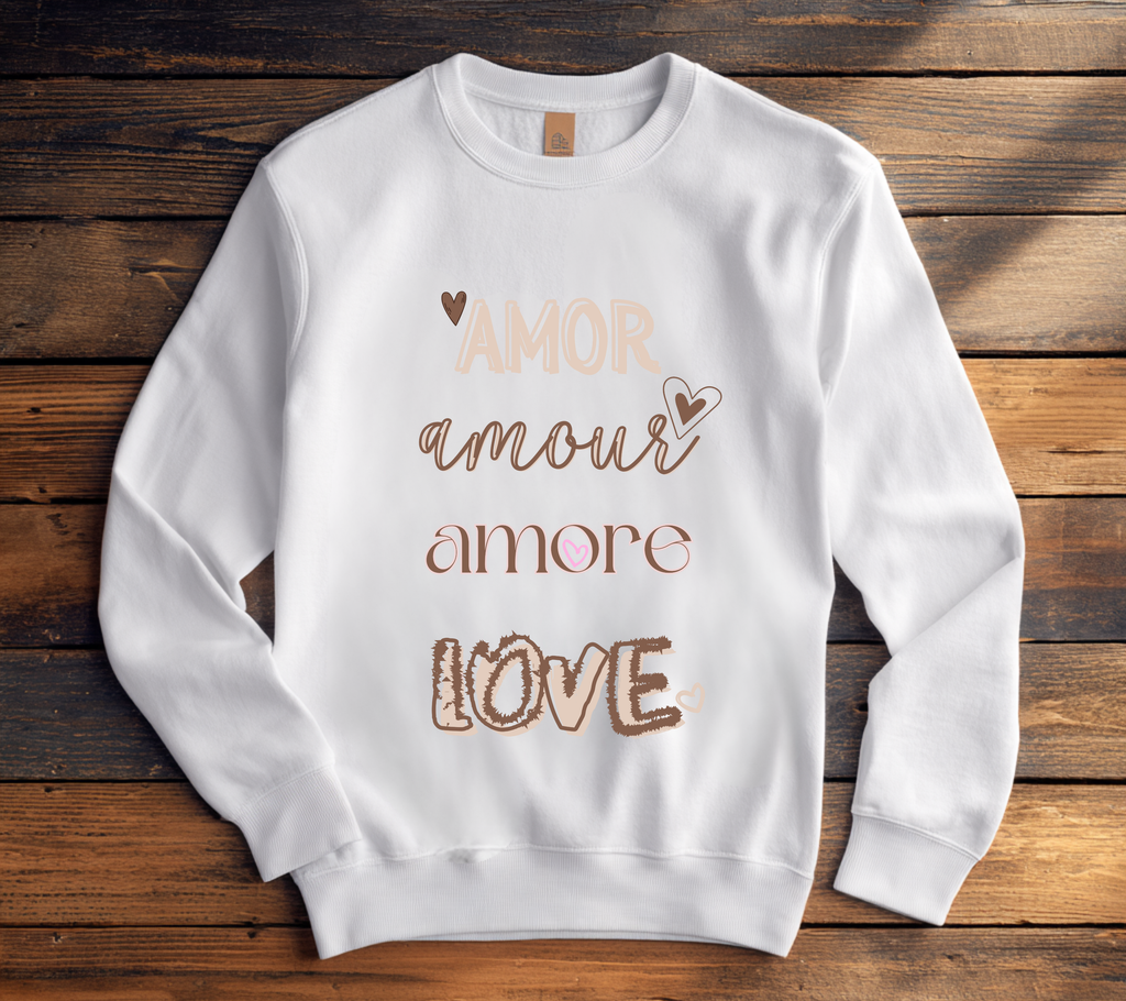 Multilingual Crewneck Sweatshirt wear your love in this garment dyed relax sweatshirt gift giving, Valentines mothers day sweetest day best friends