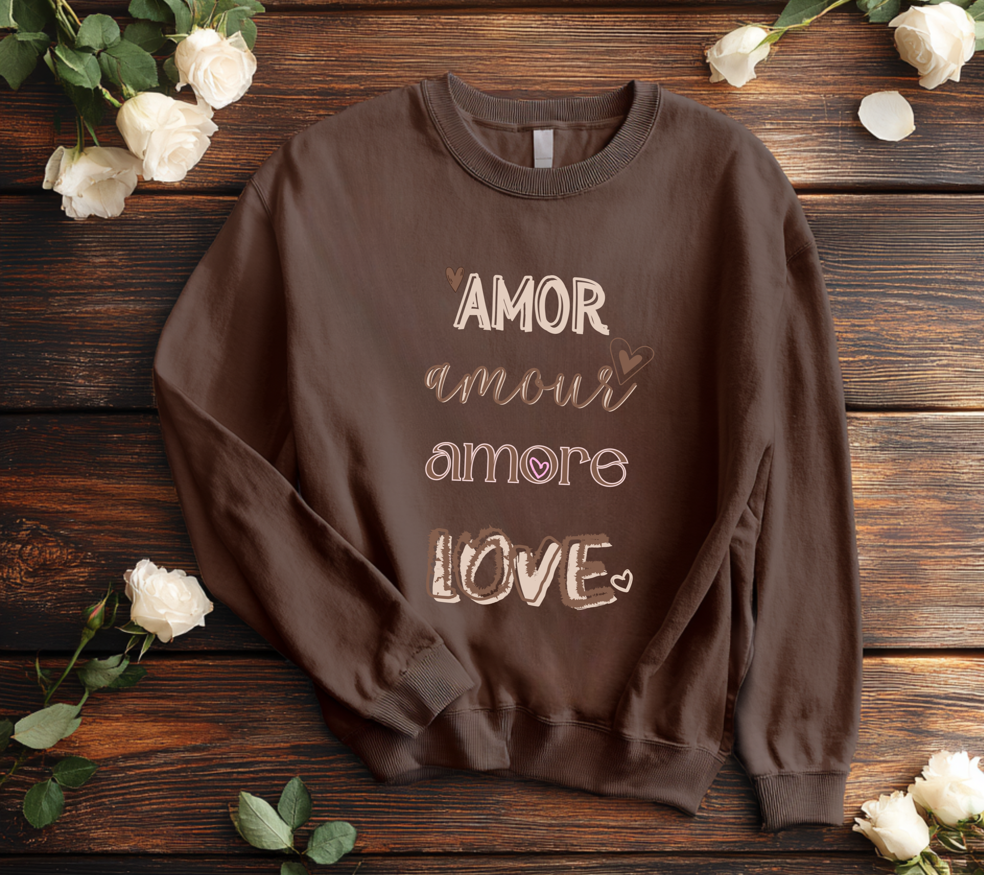 Multilingual Crewneck Sweatshirt wear your love in this garment dyed relax sweatshirt gift giving, Valentines mothers day sweetest day best friends
