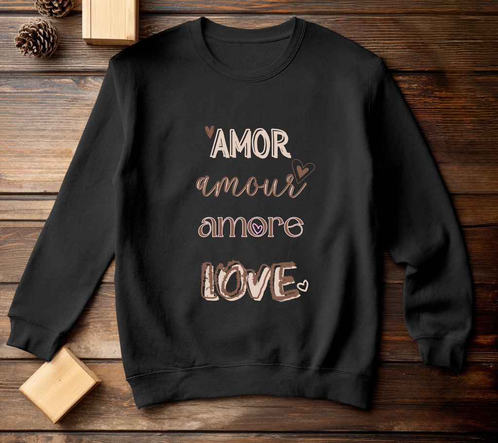 Multilingual Crewneck Sweatshirt wear your love in this garment dyed relax sweatshirt gift giving, Valentines mothers day sweetest day best friends