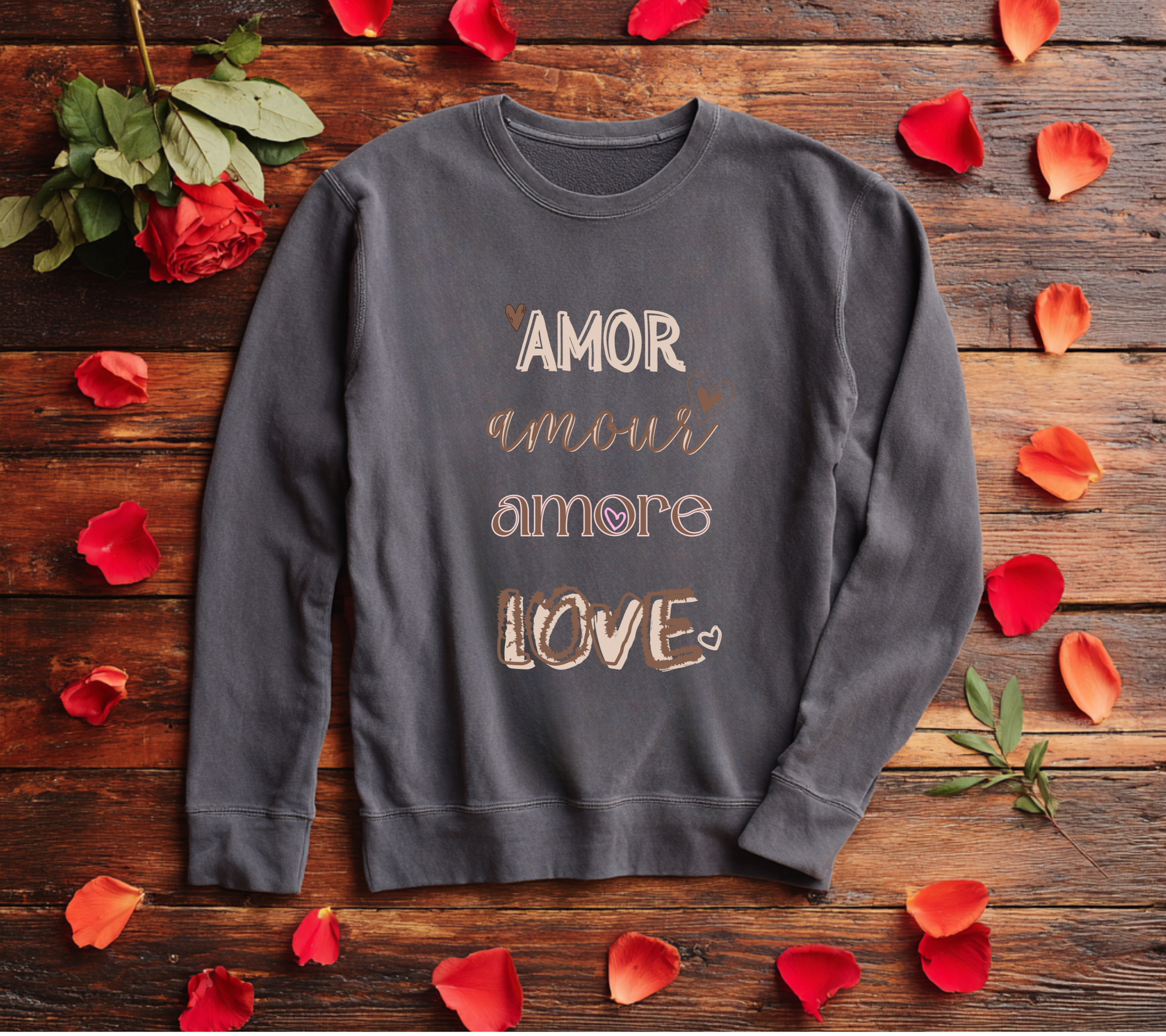Multilingual Crewneck Sweatshirt wear your love in this garment dyed relax sweatshirt gift giving, Valentines mothers day sweetest day best friends