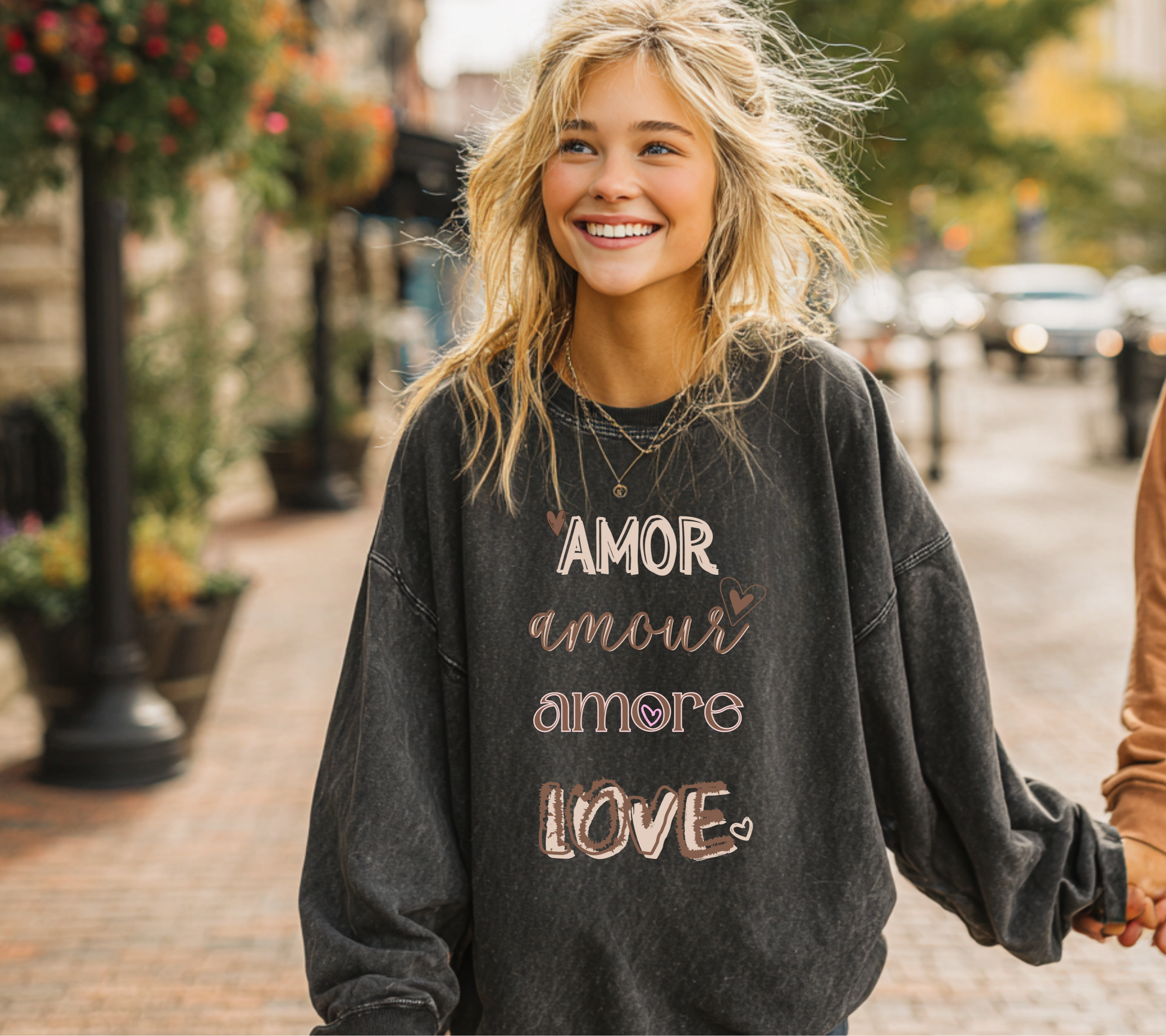 Multilingual Crewneck Sweatshirt wear your love in this garment dyed relax sweatshirt gift giving, Valentines mothers day sweetest day best friends