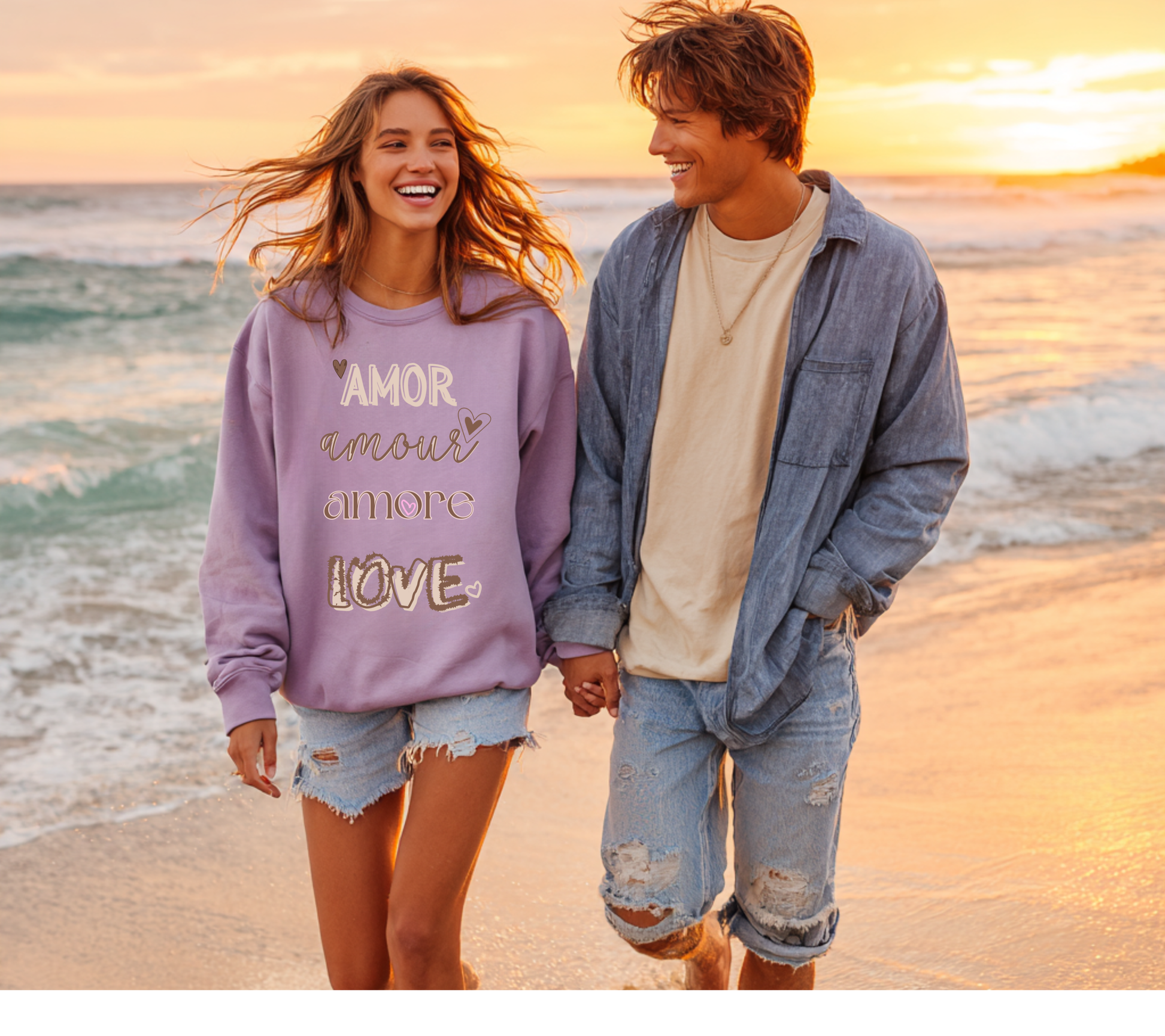 Multilingual Crewneck Sweatshirt wear your love in this garment dyed relax sweatshirt gift giving, Valentines mothers day sweetest day best friends
