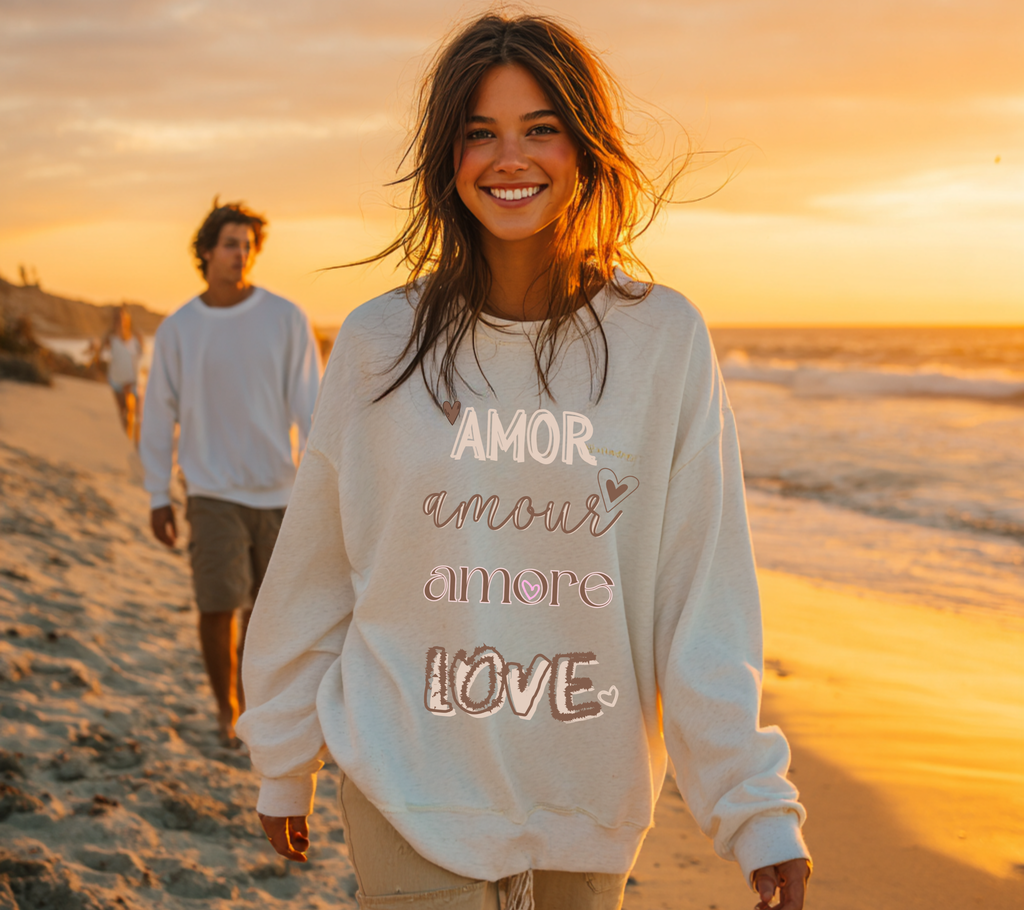 Multilingual Crewneck Sweatshirt wear your love in this garment dyed relax sweatshirt gift giving, Valentines mothers day sweetest day best friends