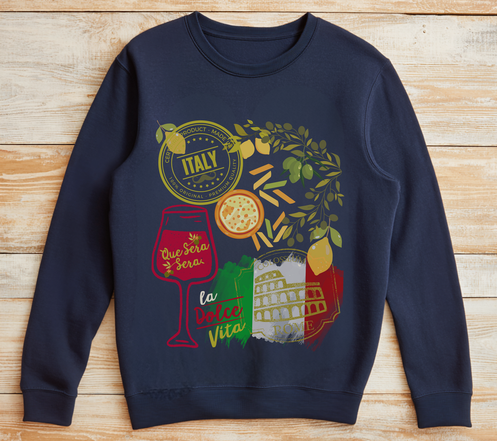 Italy Travel Crewneck Sweatshirt — La Dolce Vita Pizza & Wine Graphic Design Giftable Sweatshirt