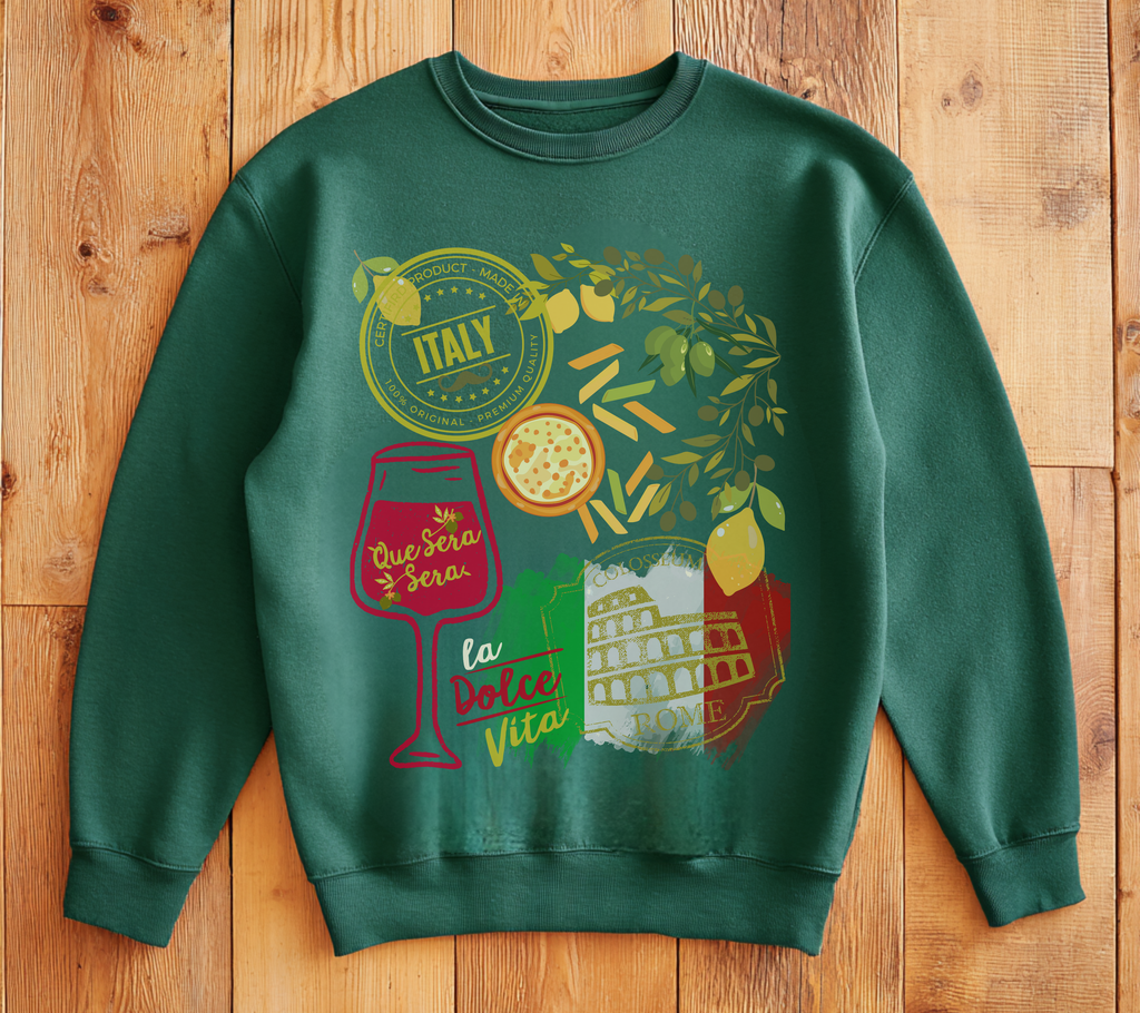 Italy Travel Crewneck Sweatshirt — La Dolce Vita Pizza & Wine Graphic Design Giftable Sweatshirt