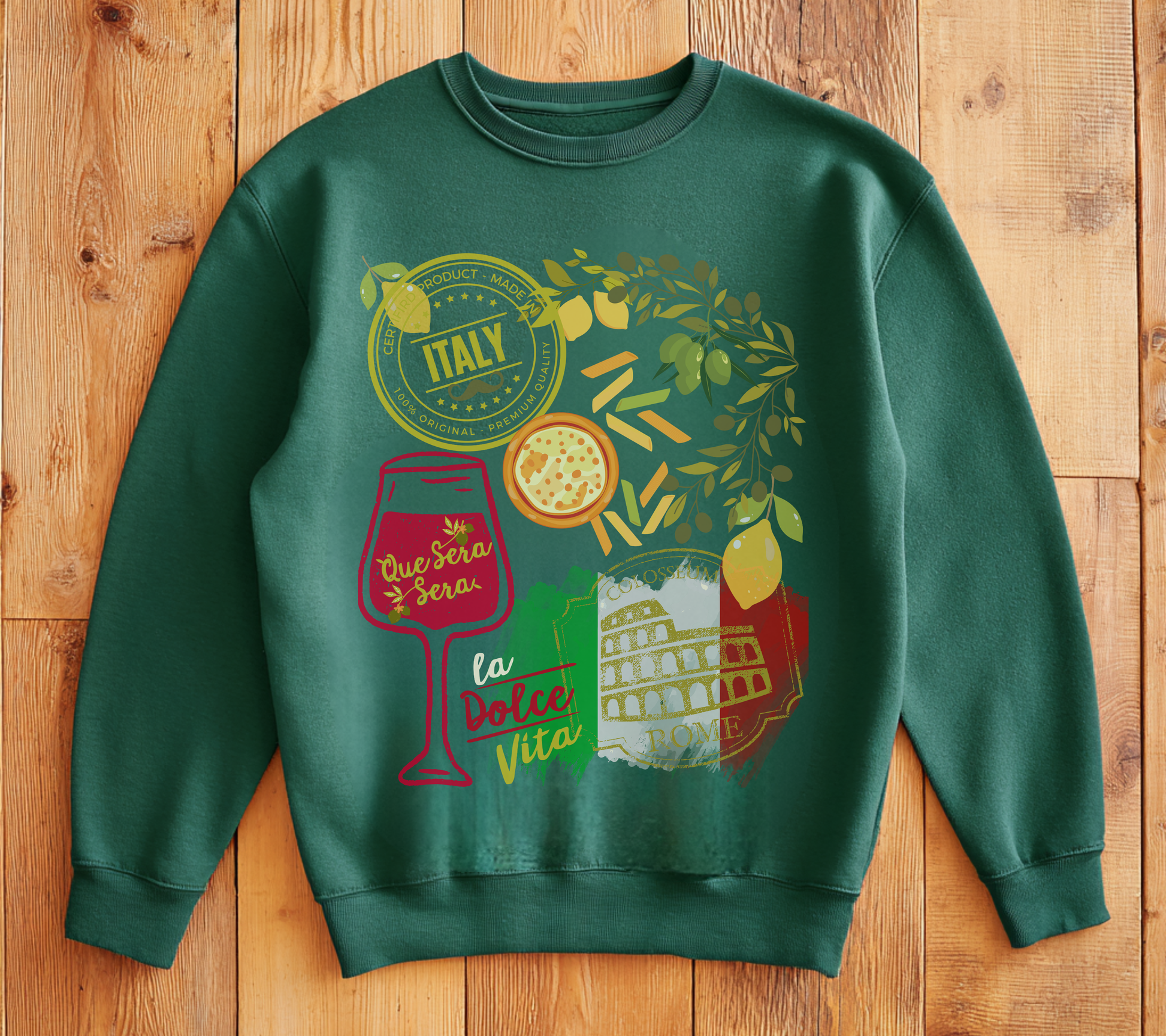 Italy Travel Crewneck Sweatshirt — La Dolce Vita Pizza & Wine Graphic Design Giftable Sweatshirt