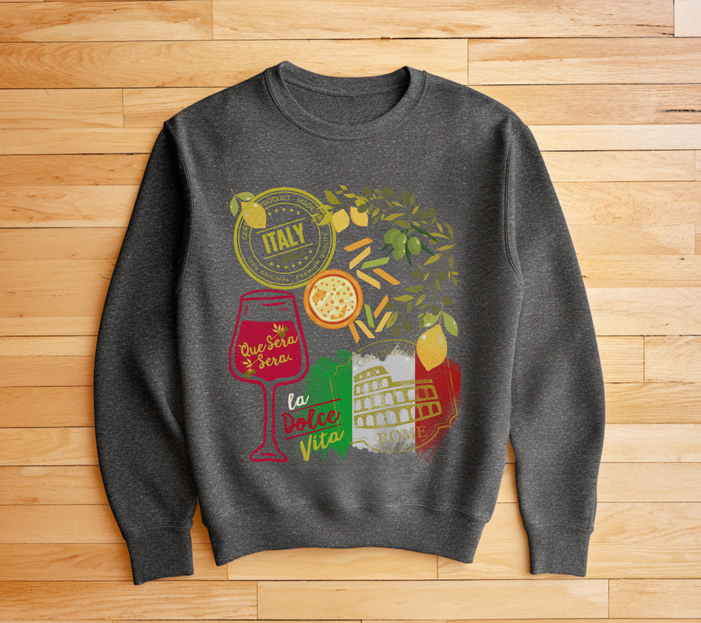 Italy Travel Crewneck Sweatshirt — La Dolce Vita Pizza & Wine Graphic Design Giftable Sweatshirt