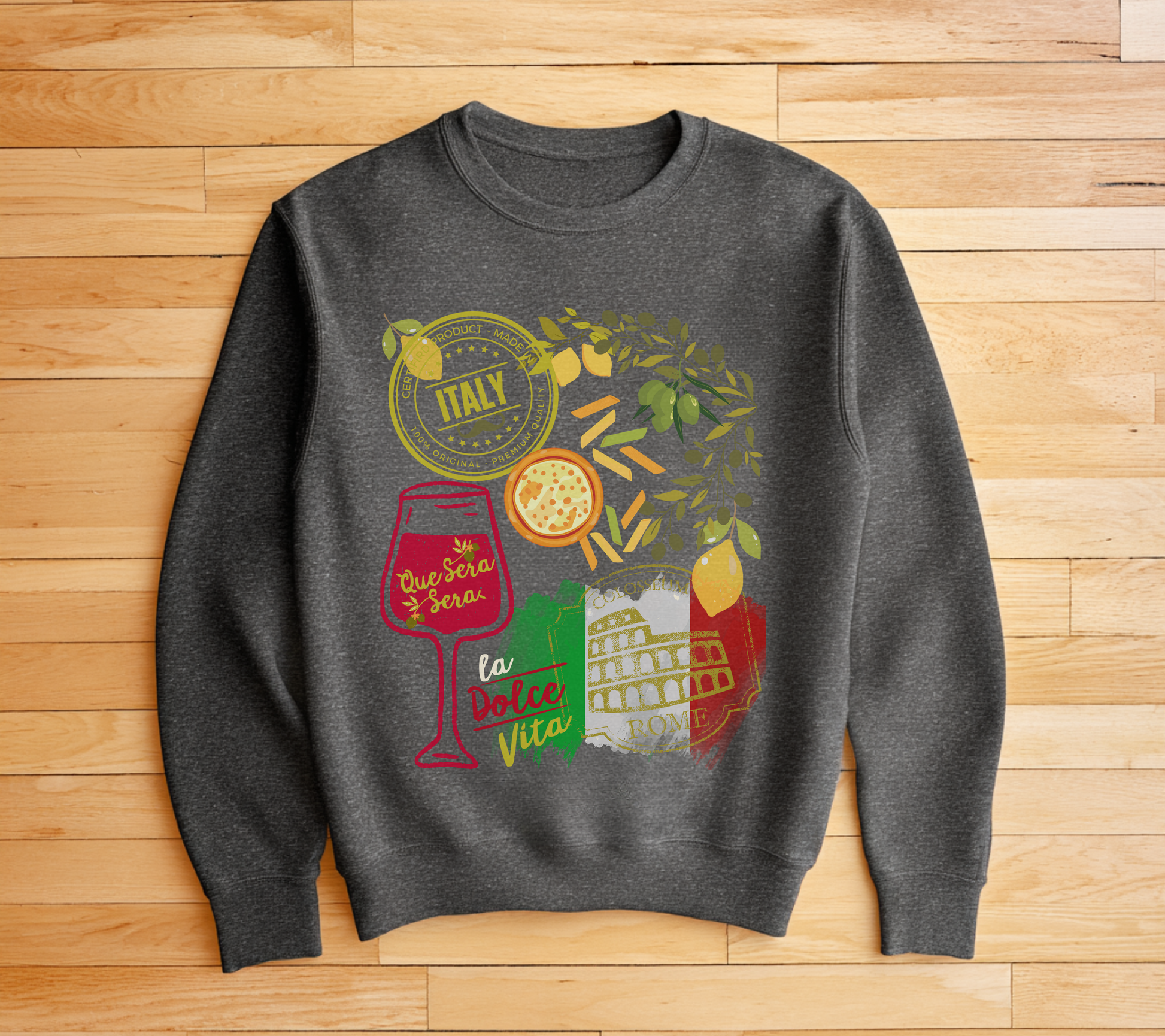 Italy Travel Crewneck Sweatshirt — La Dolce Vita Pizza & Wine Graphic Design Giftable Sweatshirt