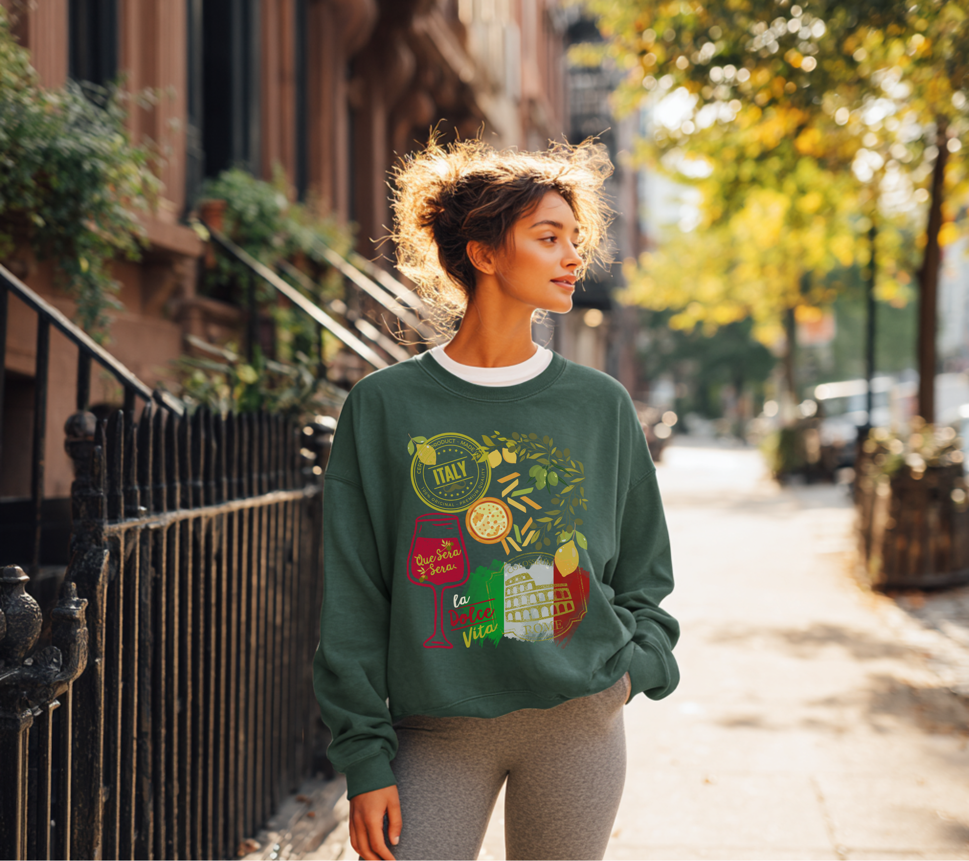 Italy Travel Crewneck Sweatshirt — La Dolce Vita Pizza & Wine Graphic Design Giftable Sweatshirt