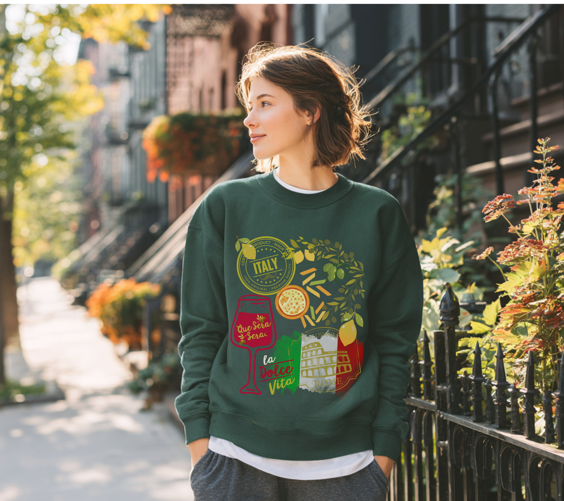 Italy Travel Crewneck Sweatshirt — La Dolce Vita Pizza & Wine Graphic Design Giftable Sweatshirt