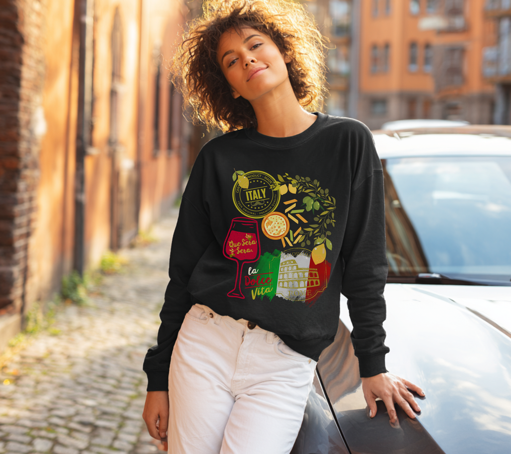 Italy Travel Crewneck Sweatshirt — La Dolce Vita Pizza & Wine Graphic Design Giftable Sweatshirt