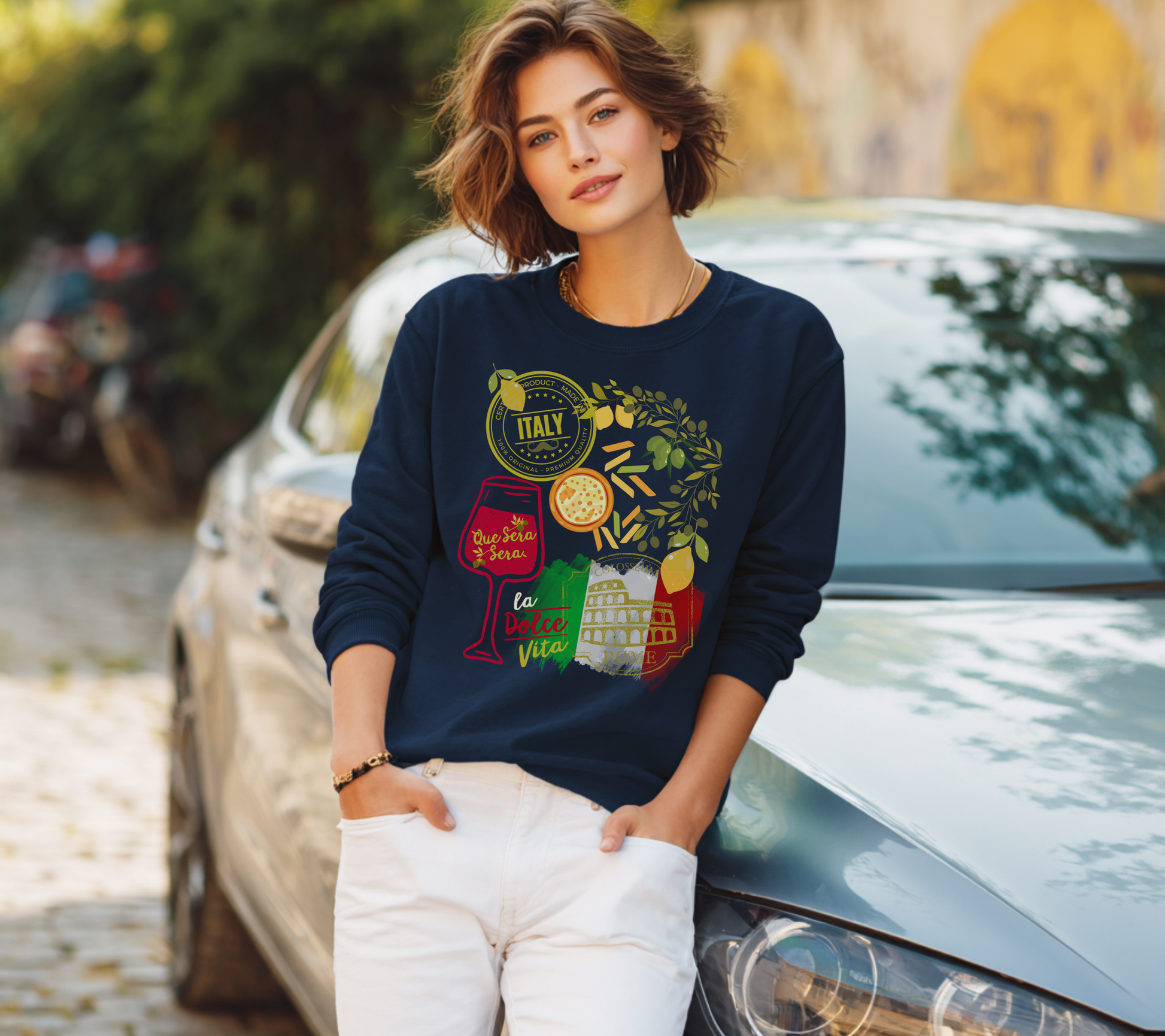 Italy Travel Crewneck Sweatshirt — La Dolce Vita Pizza & Wine Graphic Design Giftable Sweatshirt