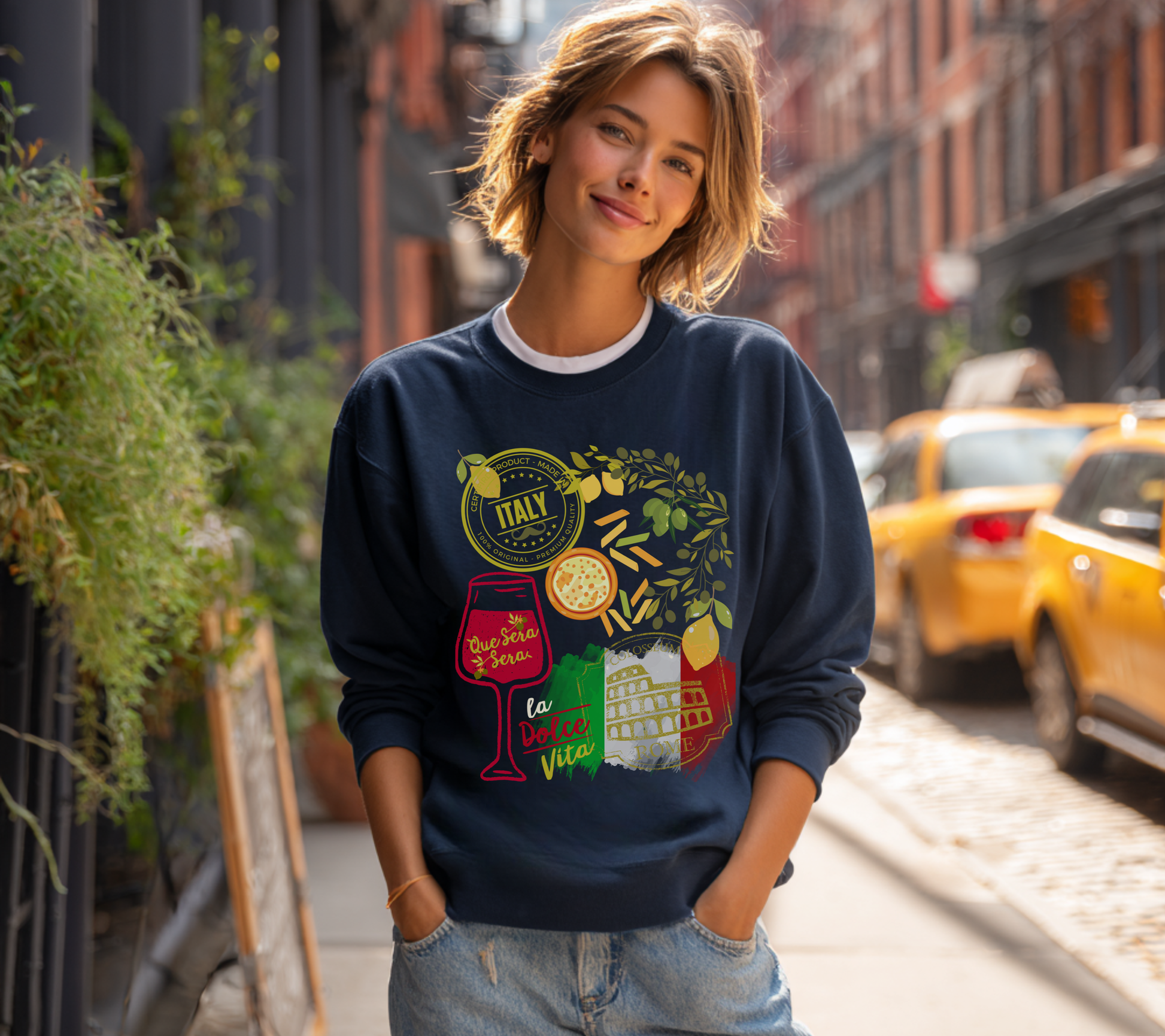 Italy Travel Crewneck Sweatshirt — La Dolce Vita Pizza & Wine Graphic Design Giftable Sweatshirt