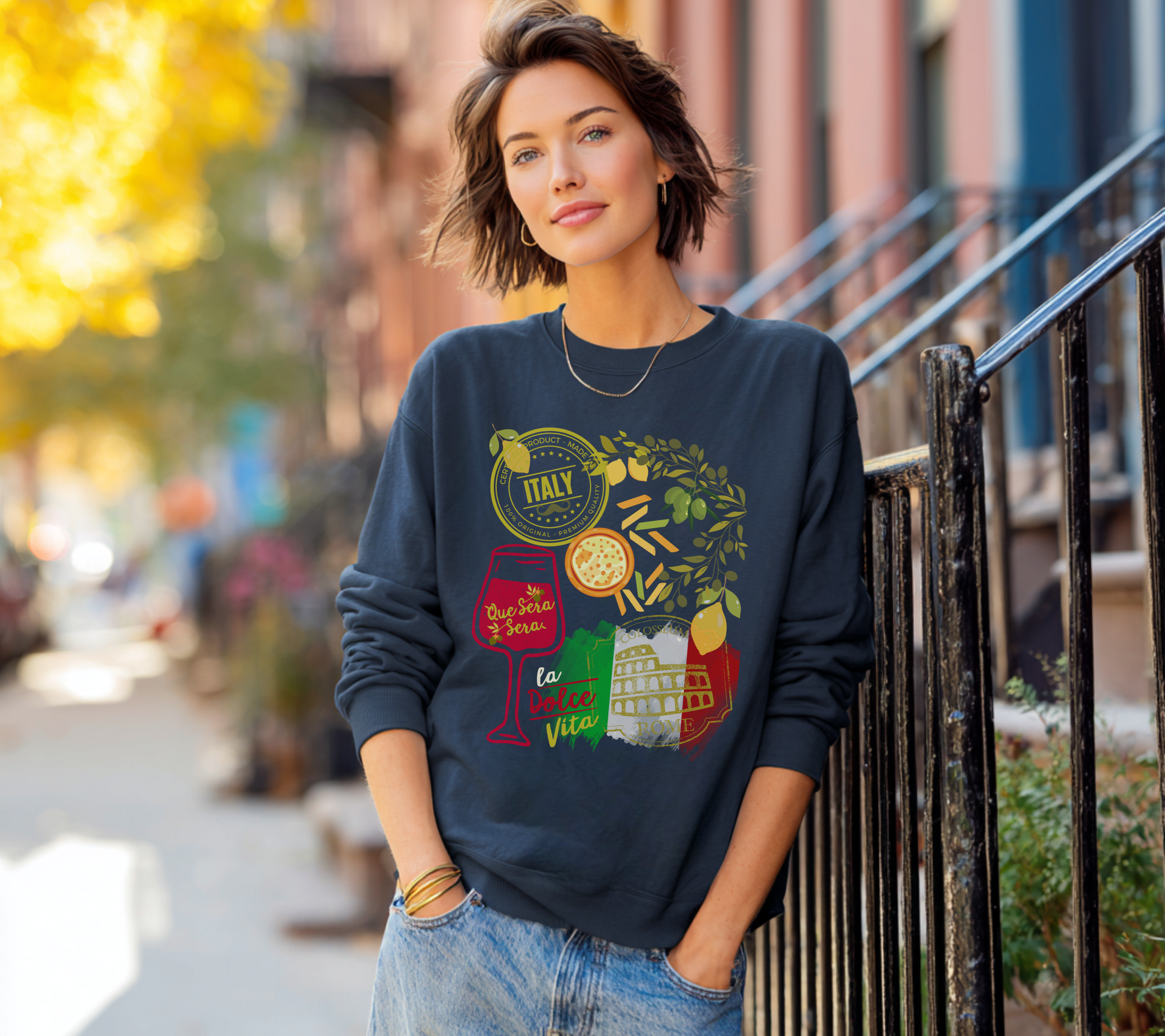 Italy Travel Crewneck Sweatshirt — La Dolce Vita Pizza & Wine Graphic Design Giftable Sweatshirt