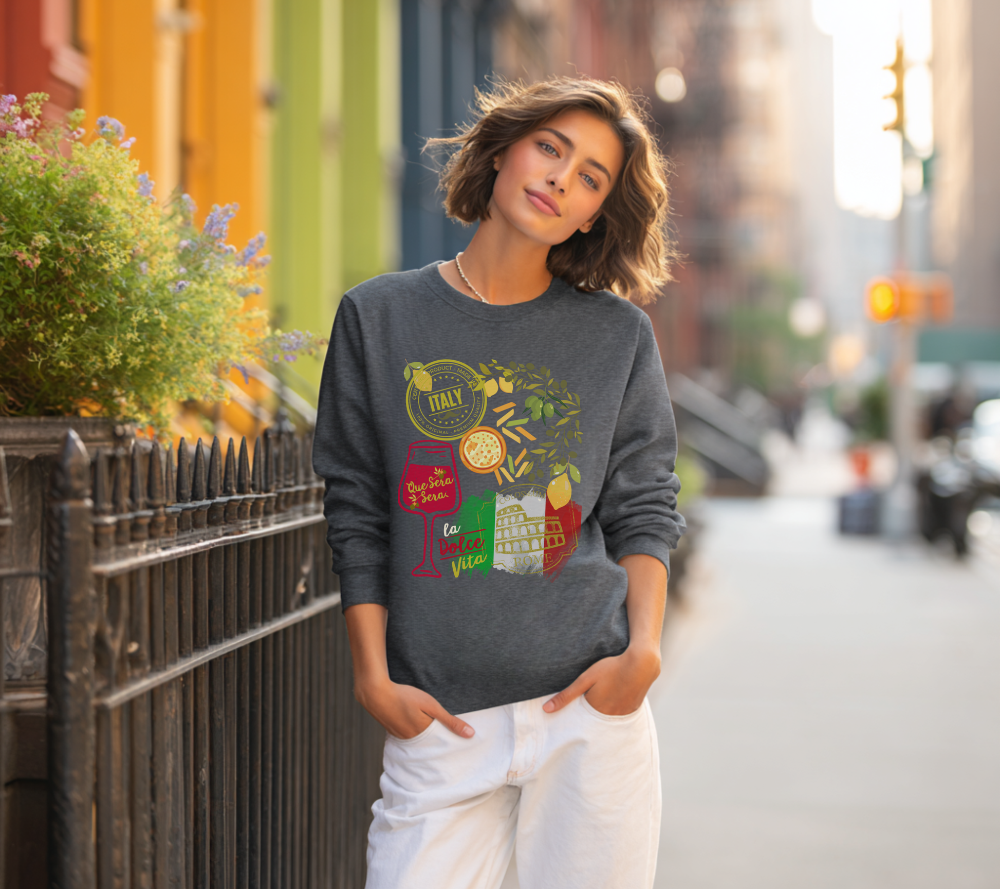 Italy Travel Crewneck Sweatshirt — La Dolce Vita Pizza & Wine Graphic Design Giftable Sweatshirt