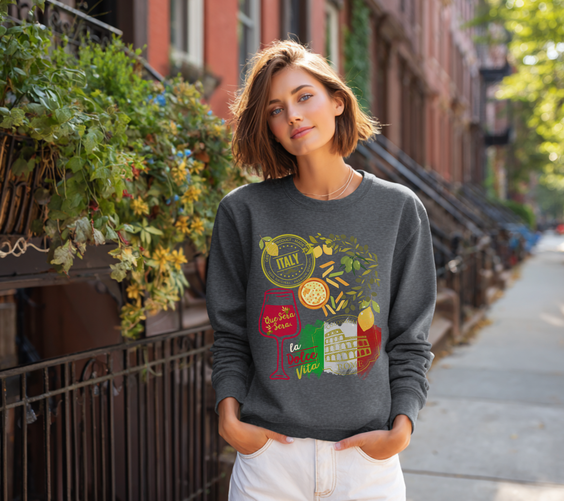 Italy Travel Crewneck Sweatshirt — La Dolce Vita Pizza & Wine Graphic Design Giftable Sweatshirt