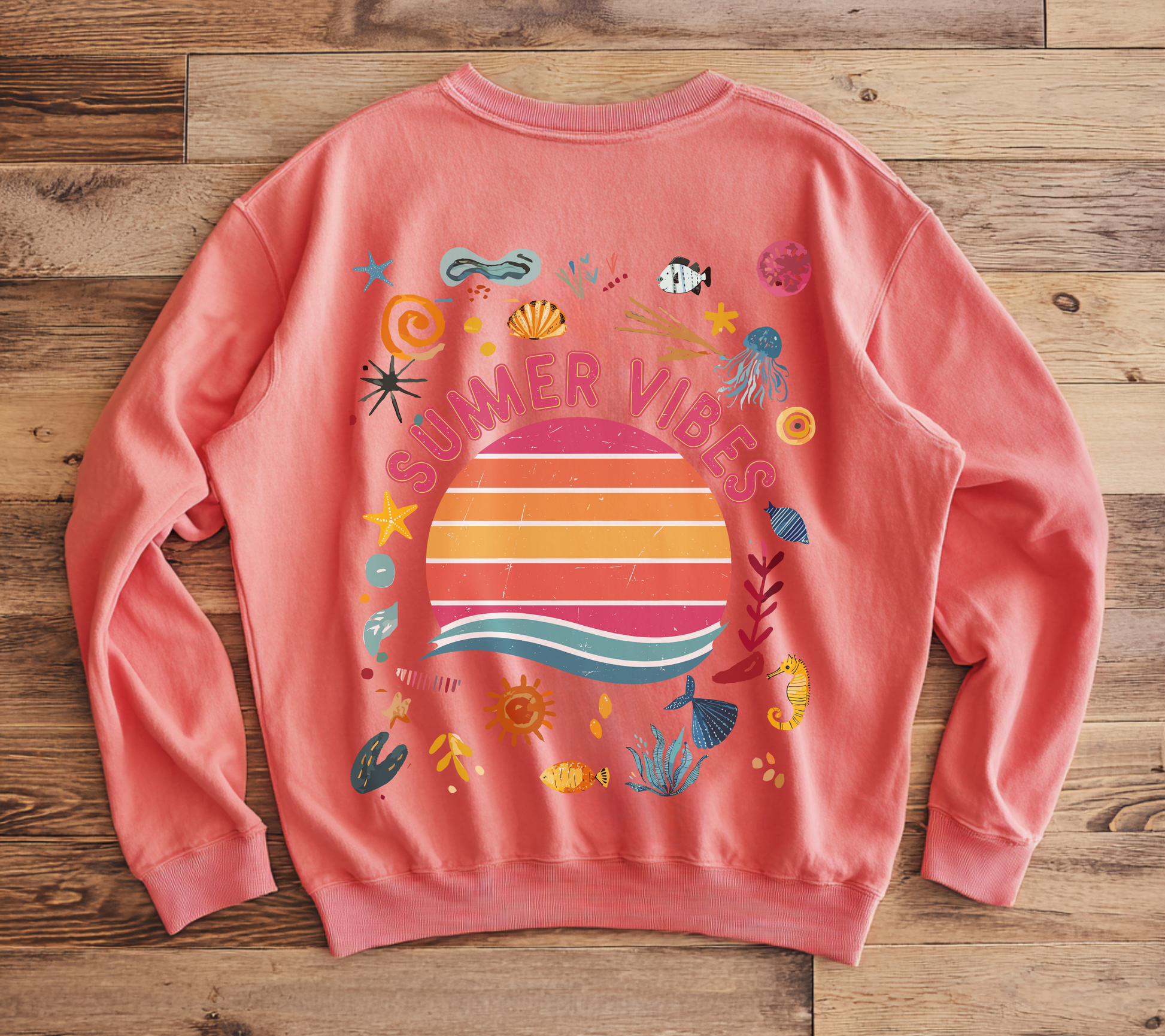 Summer Vibes Sweatshirt Happy design Retro inspired Sunset Graphic Crewneck