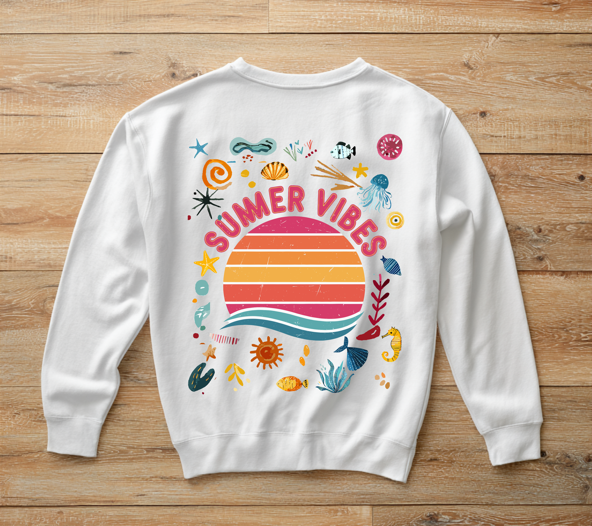 Summer Vibes Sweatshirt Happy design Retro inspired Sunset Graphic Crewneck