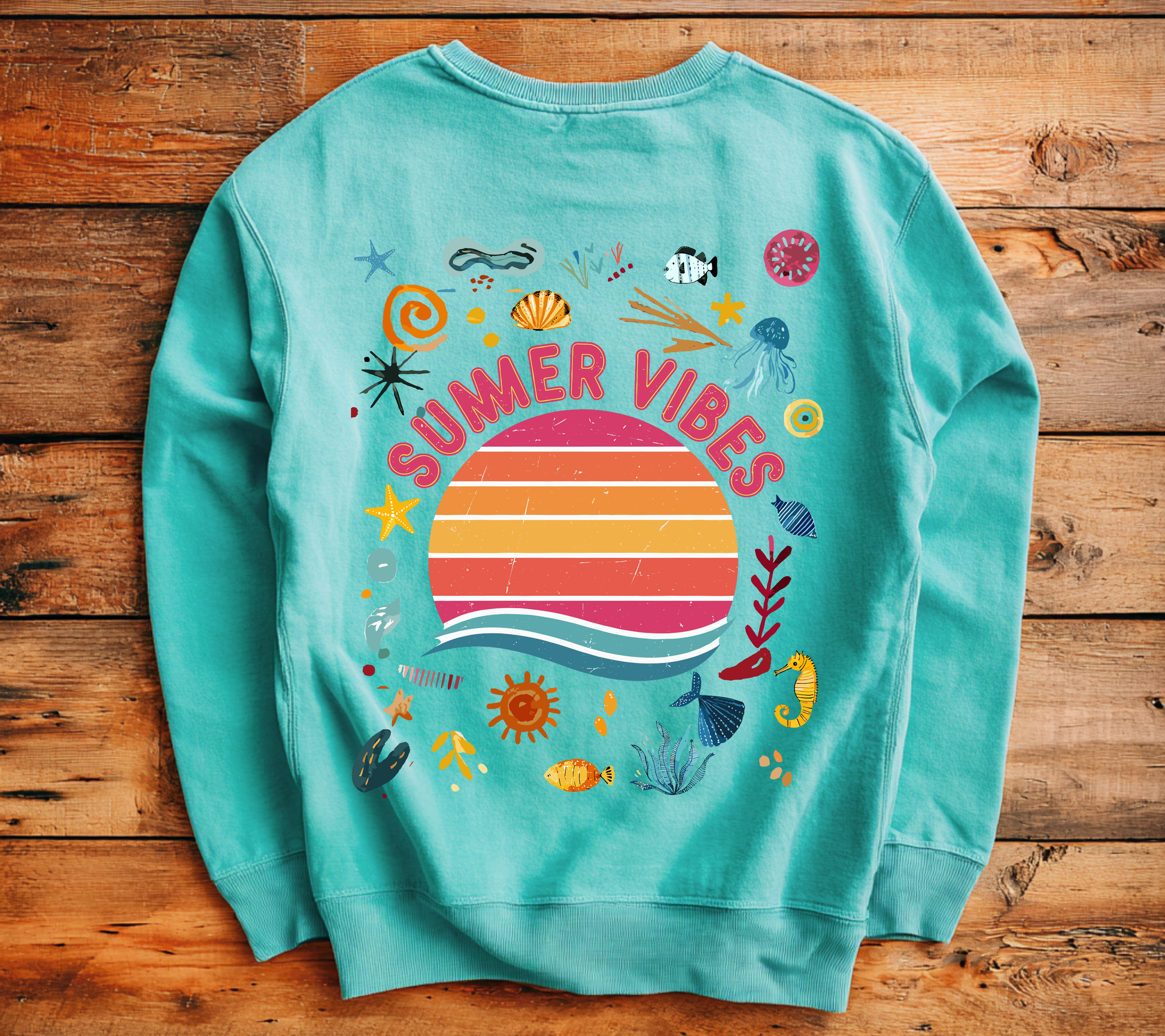 Summer Vibes Sweatshirt Happy design Retro inspired Sunset Graphic Crewneck