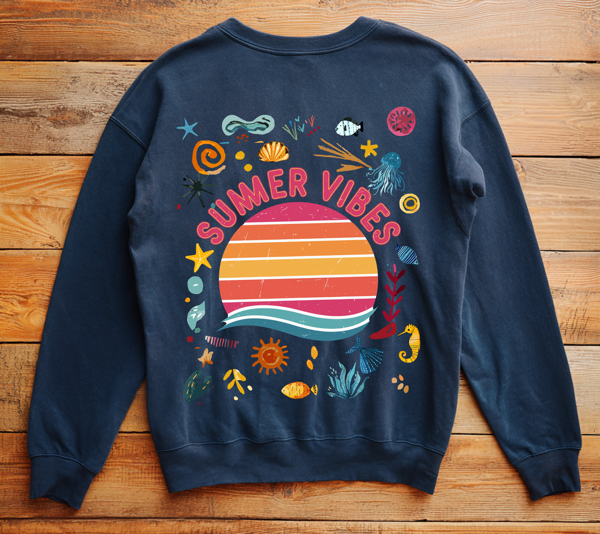 Summer Vibes Sweatshirt Happy design Retro inspired Sunset Graphic Crewneck