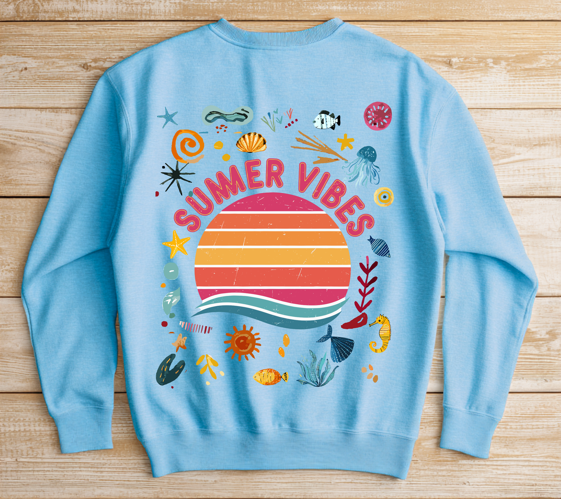 Summer Vibes Sweatshirt Happy design Retro inspired Sunset Graphic Crewneck