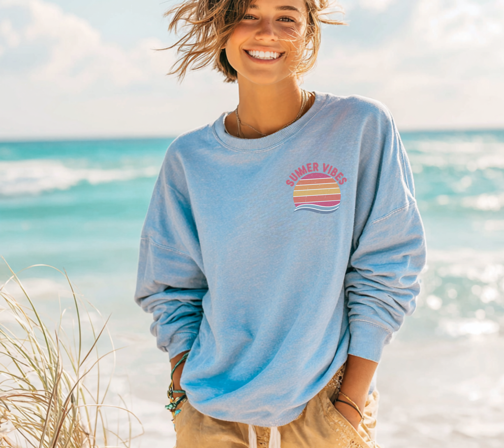 Summer Vibes Sweatshirt Happy design Retro inspired Sunset Graphic Crewneck