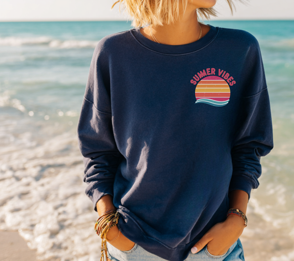Summer Vibes Sweatshirt Happy design Retro inspired Sunset Graphic Crewneck
