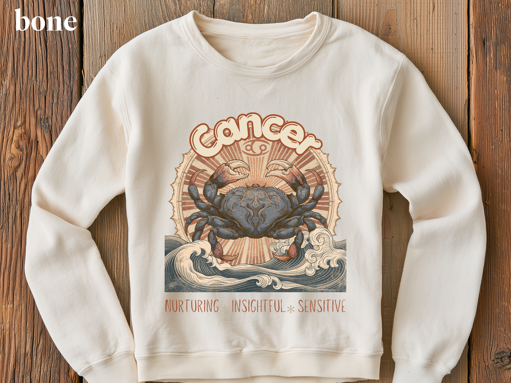 Retro inspired Horoscope for Cancer Zodiac sign Crewneck Sweatshirt — Giftable for Cancer birthdays