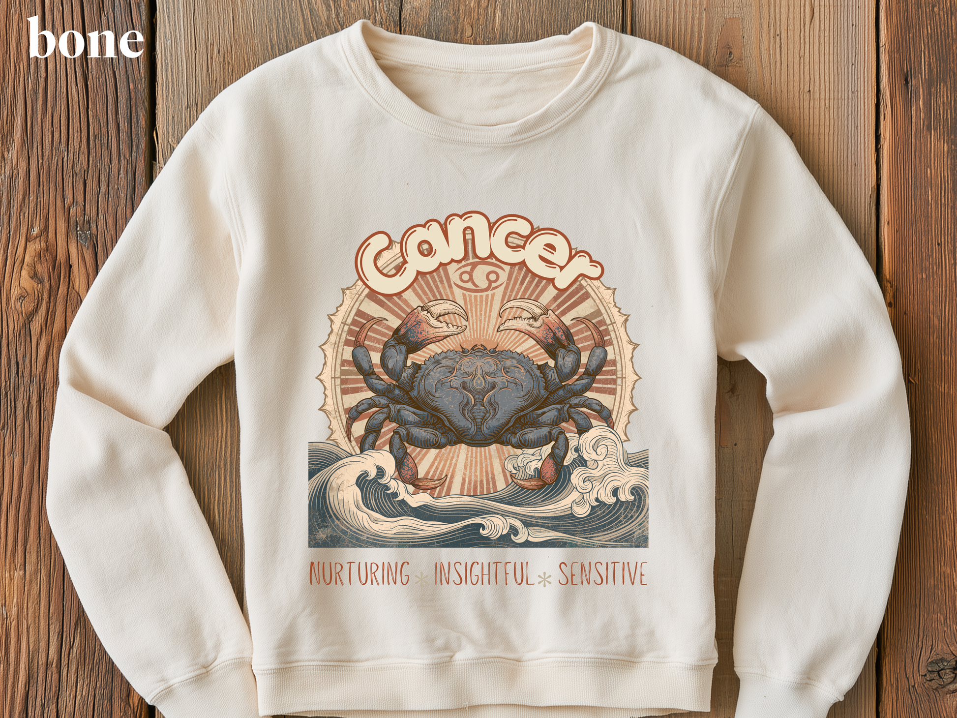 Retro inspired Horoscope for Cancer Zodiac sign Crewneck Sweatshirt — Giftable for Cancer birthdays