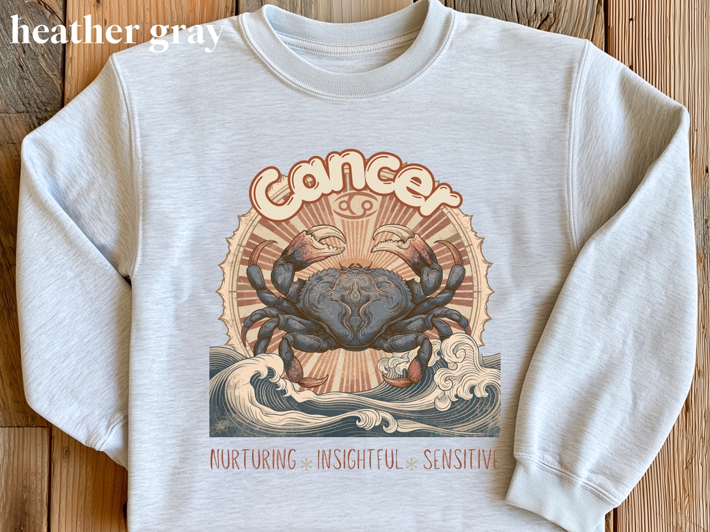 Retro inspired Horoscope for Cancer Zodiac sign Crewneck Sweatshirt — Giftable for Cancer birthdays