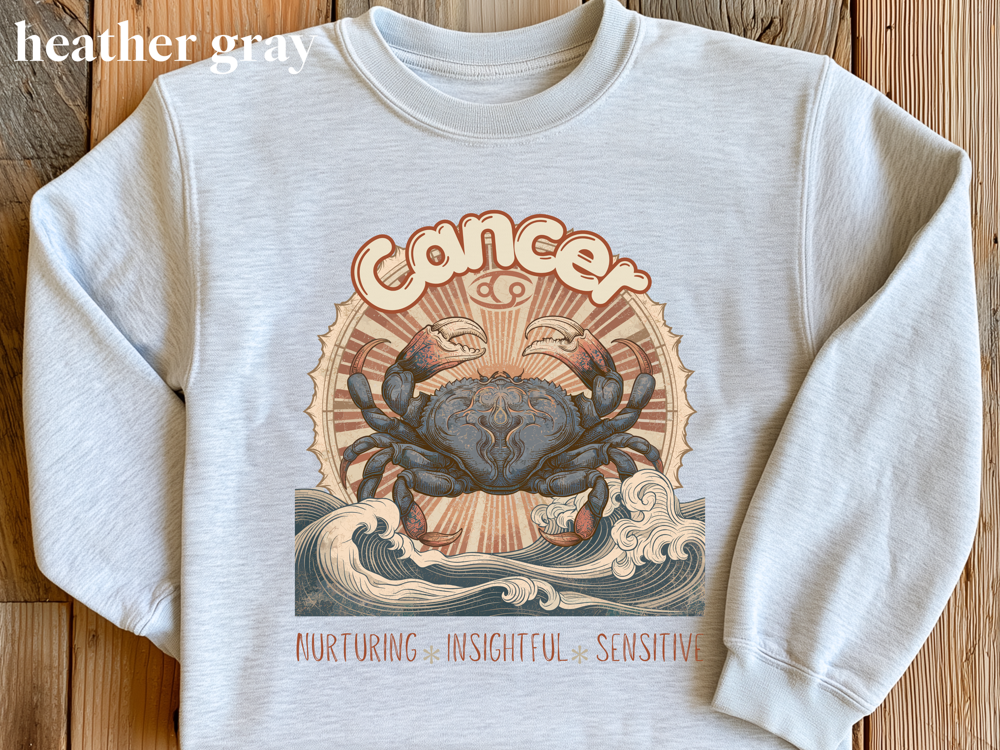 Retro inspired Horoscope for Cancer Zodiac sign Crewneck Sweatshirt — Giftable for Cancer birthdays